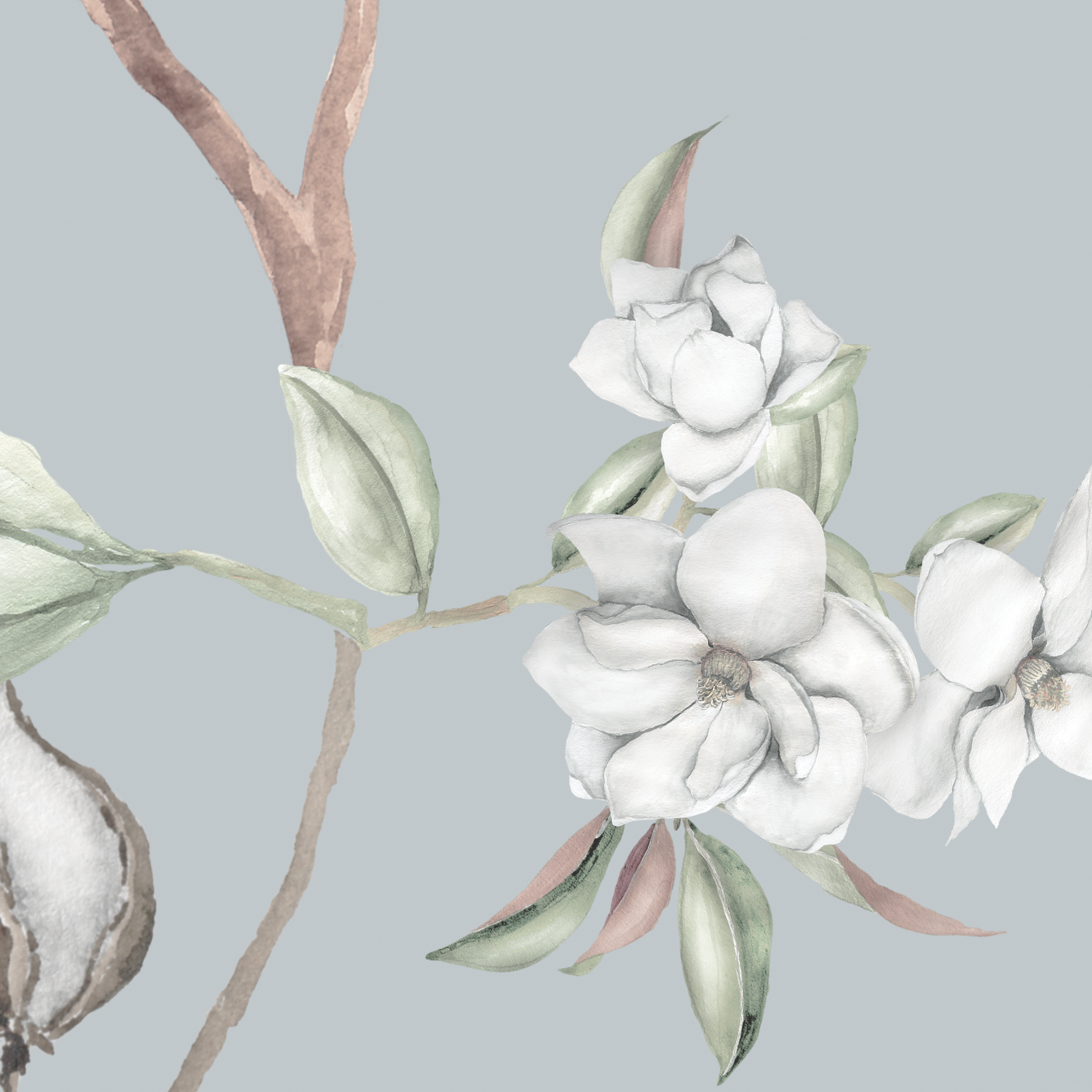 Alt text: Elegant Wall Blush Versailles Wallpaper featuring a botanical design in a serene room setting, perfect for enhancing interior decor.