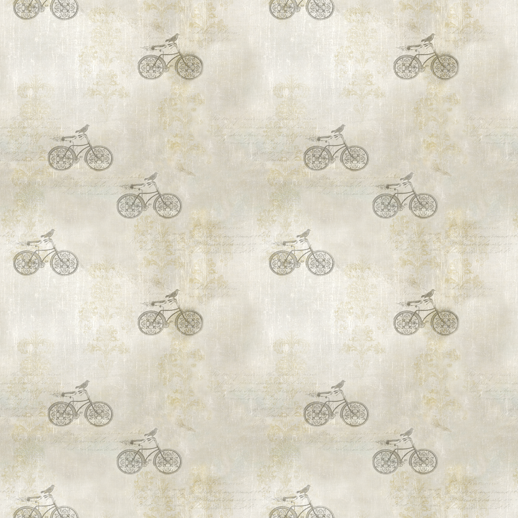 Sparrows Sprint Wallpaper by The 7th Haven Interiors Line, Vintage Bicycle Design for Living Room Decor.