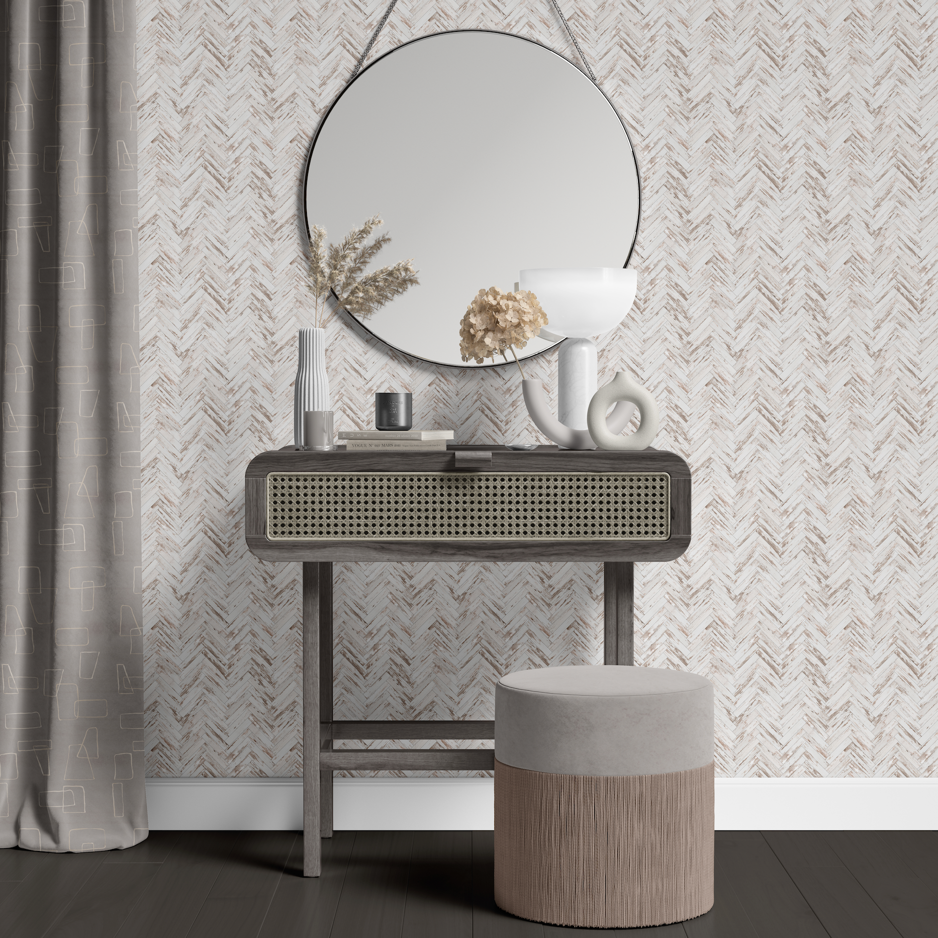 CUT Above The Rest Wallpaper by The Tamra Judge Line in a modern living room with stylish decor, emphasizing the wall.