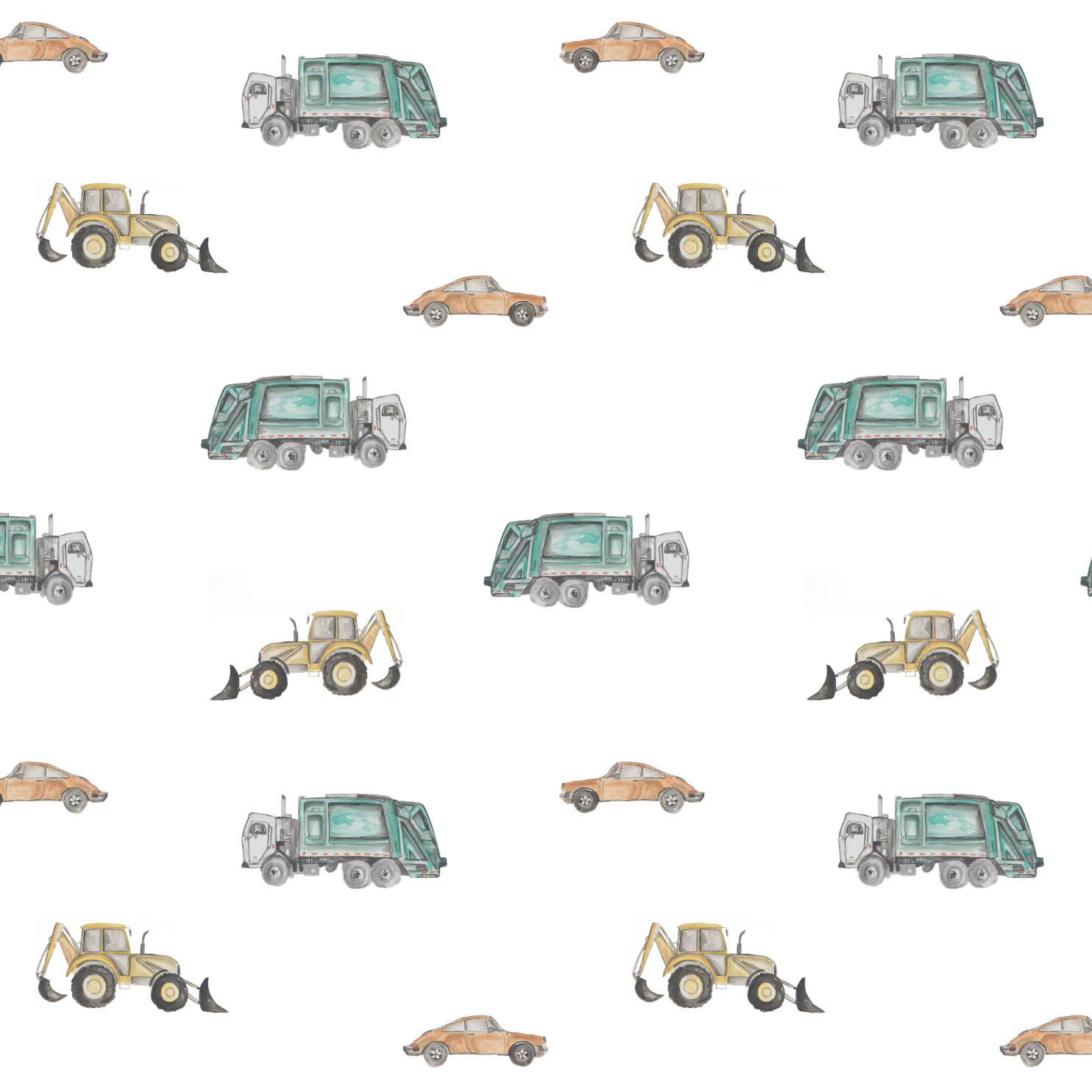 Wheels on Wheels Wallpaper by The Salem Gideon Line, featuring colorful vehicles for a child's room decor.