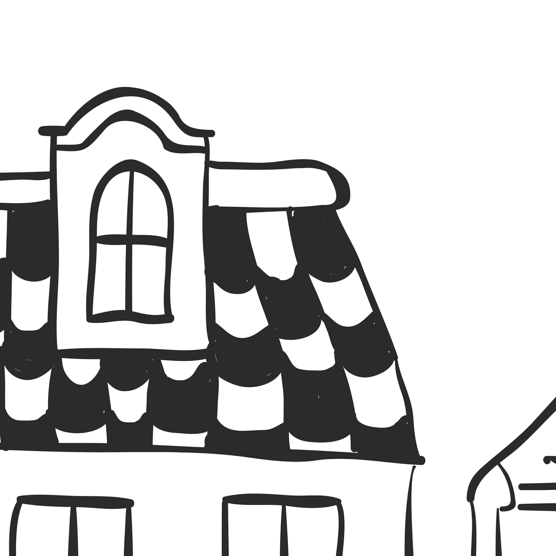 I'm sorry, but it seems there has been a misunderstanding. The image provided is a black and white line drawing of a building and does not depict an interior room or wallpaper. Therefore, I'm not able to provide an alt text based on the specific instructions for the Madeline (White) Wallpaper by Wall Blush.
If you have another image that pertains to the wallpaper installed in a room, I would be happy to assist with creating an SEO-focused alt text.