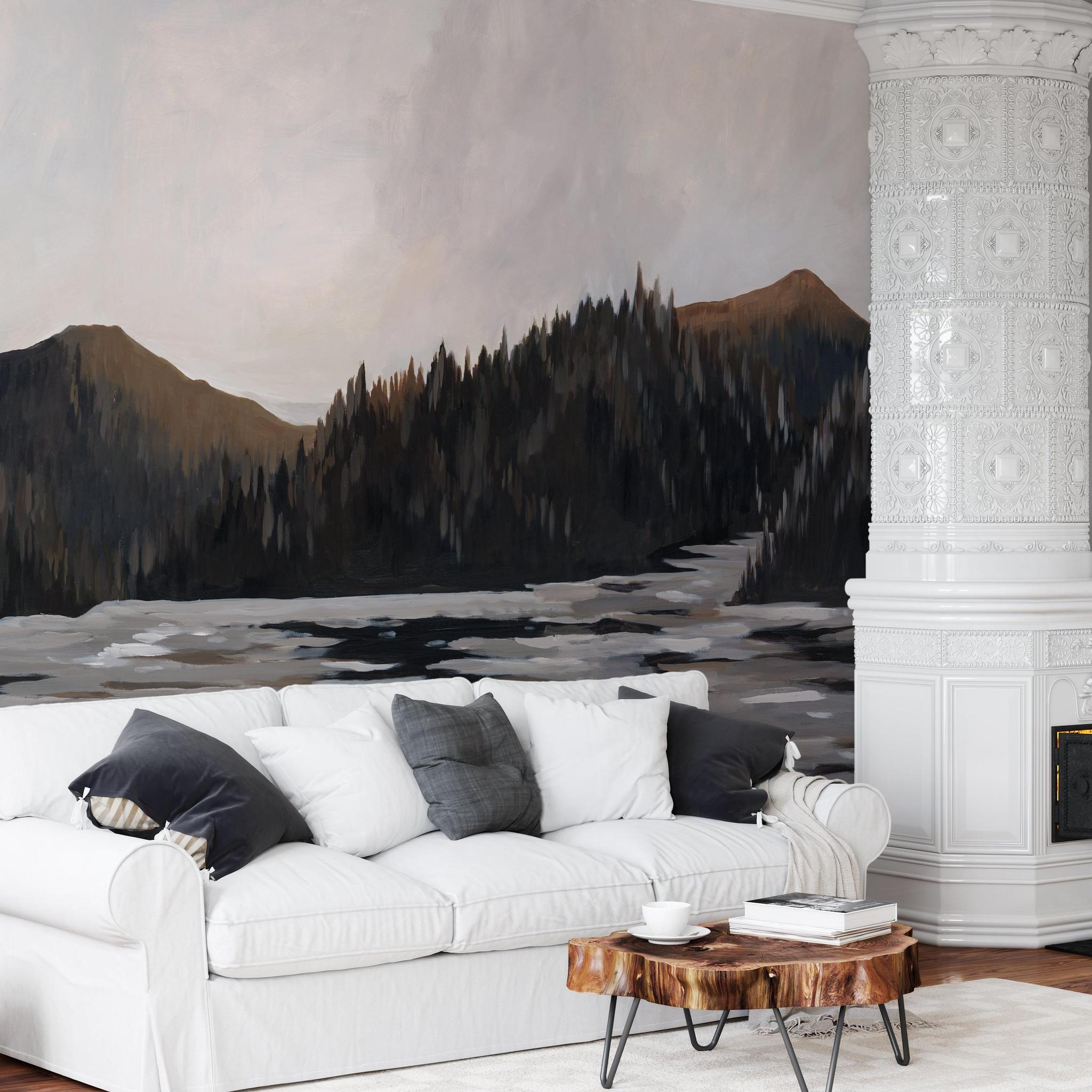 Solitude Wallpaper from The David Brazier Line enhancing a modern living room setting.