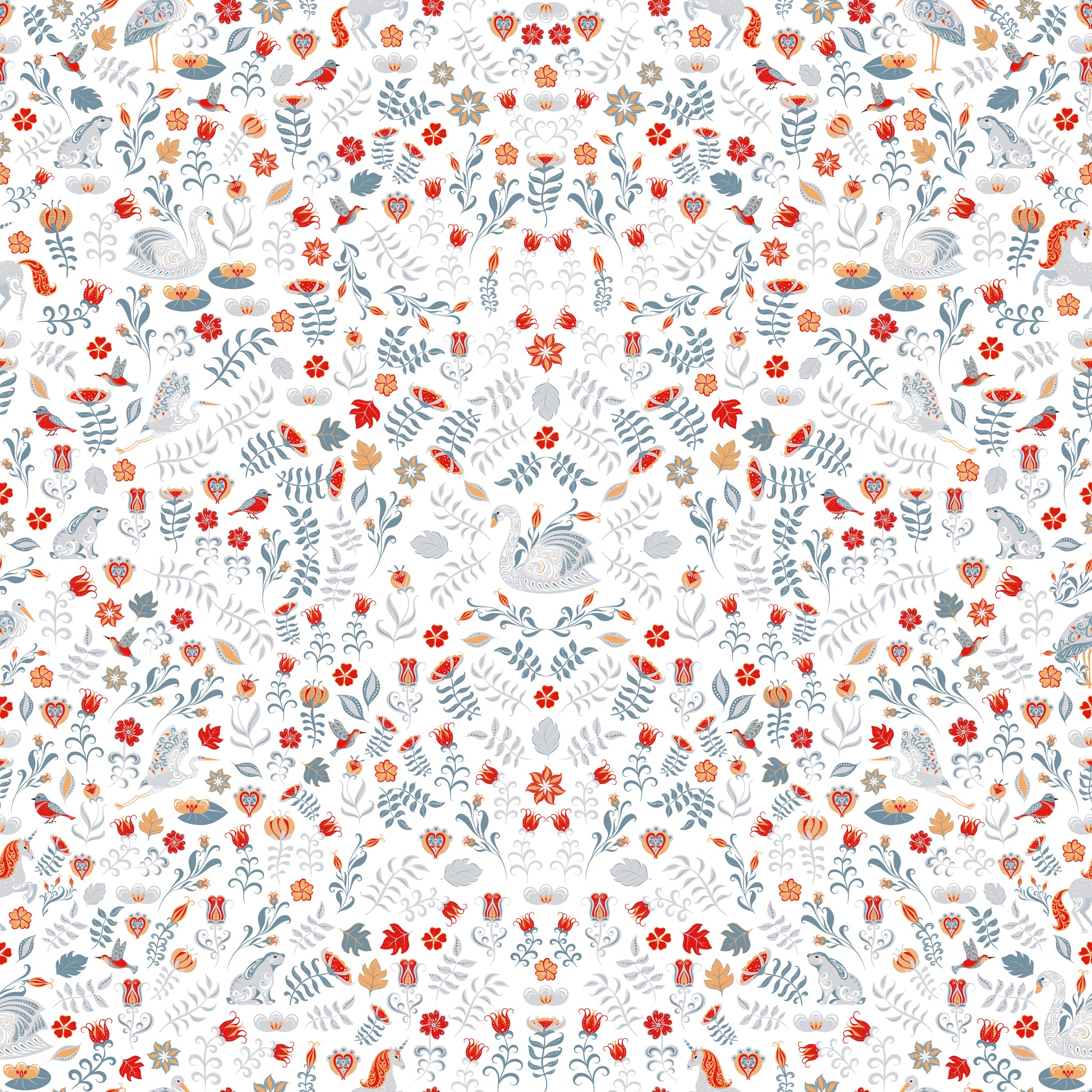 "Wall Blush Storybook Wallpaper featuring intricate folktale designs for a whimsical nursery room focus."