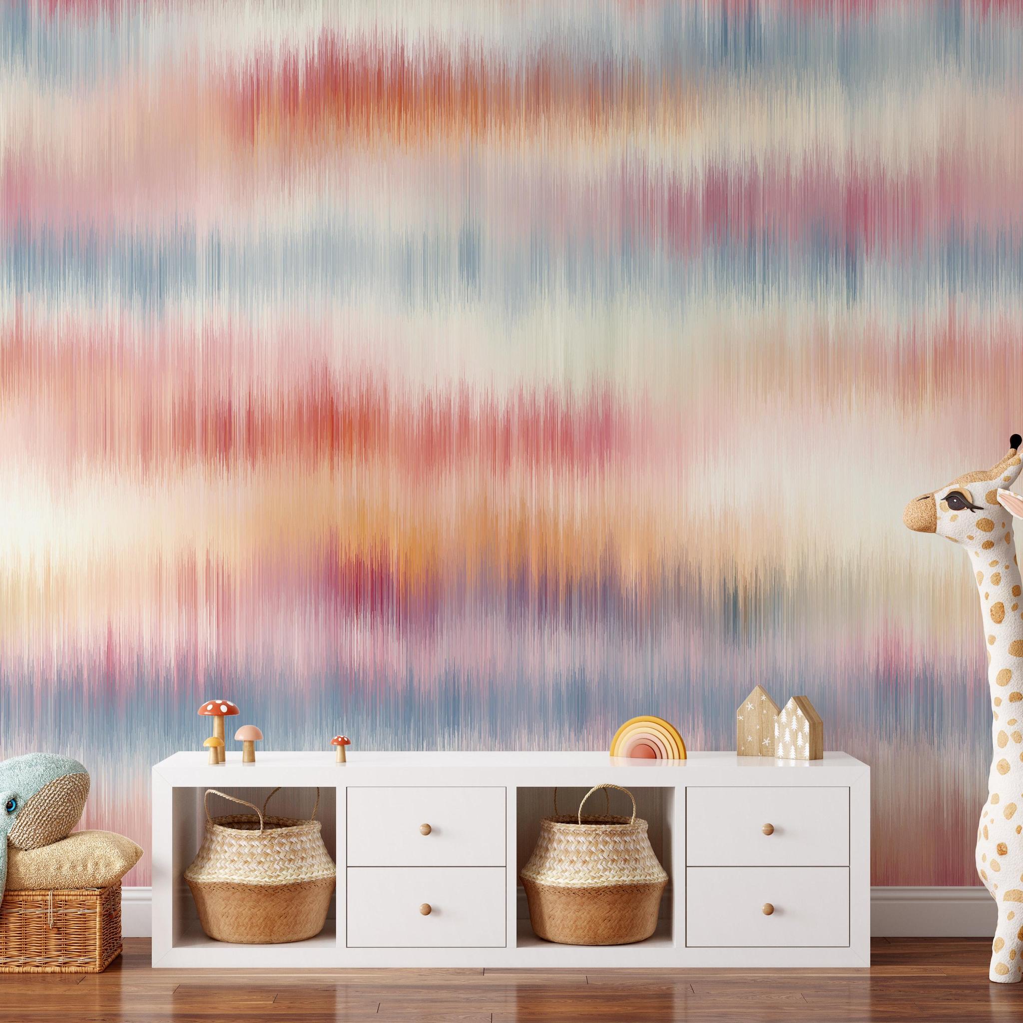 Summer Wallpaper by Wall Blush SG02 in a child's room with colorful striped design and playful decor.