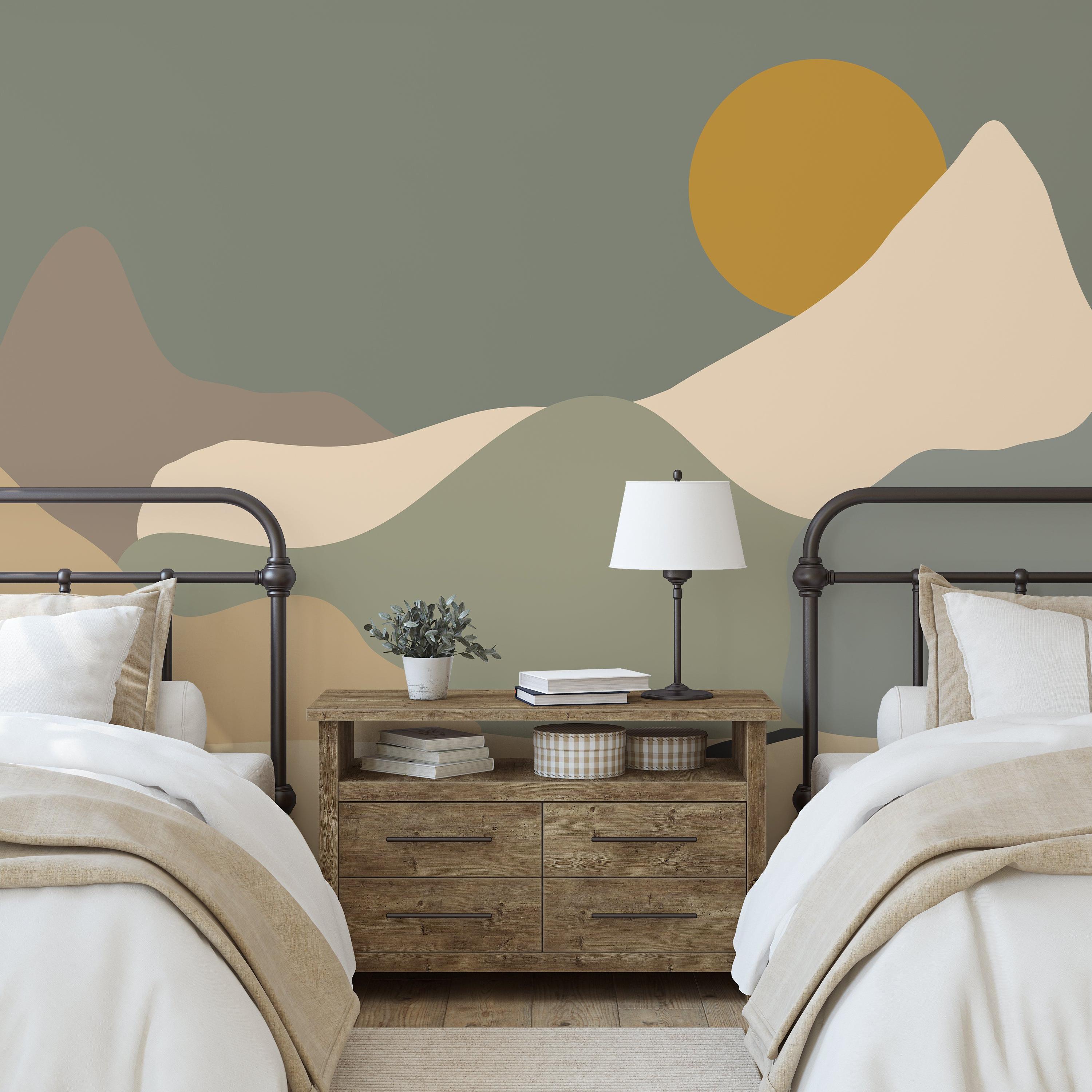Wall Blush Journey Wallpaper in a stylish bedroom, earth tones design focus