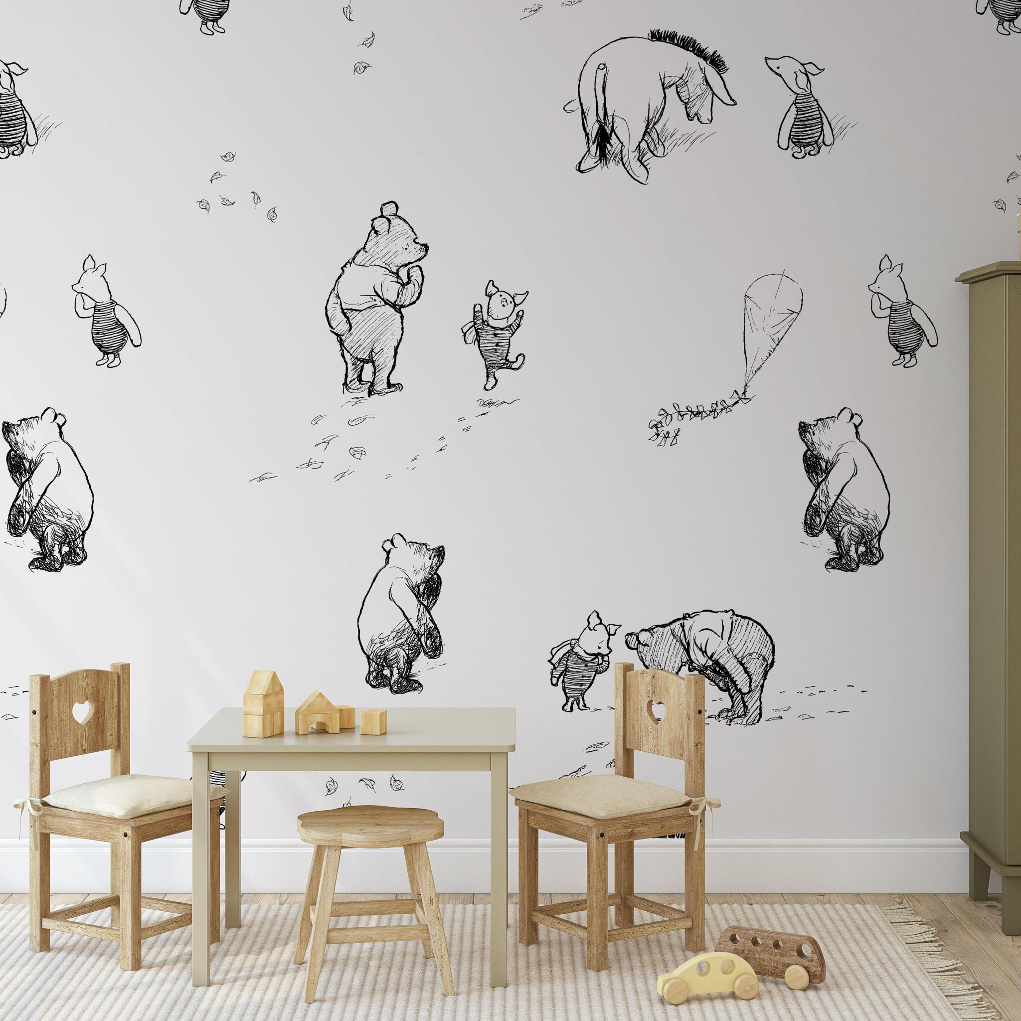 Alt: Wall Blush SM01 Winnie Wallpaper in a children's room highlighted as the main decor focus, with playful designs.