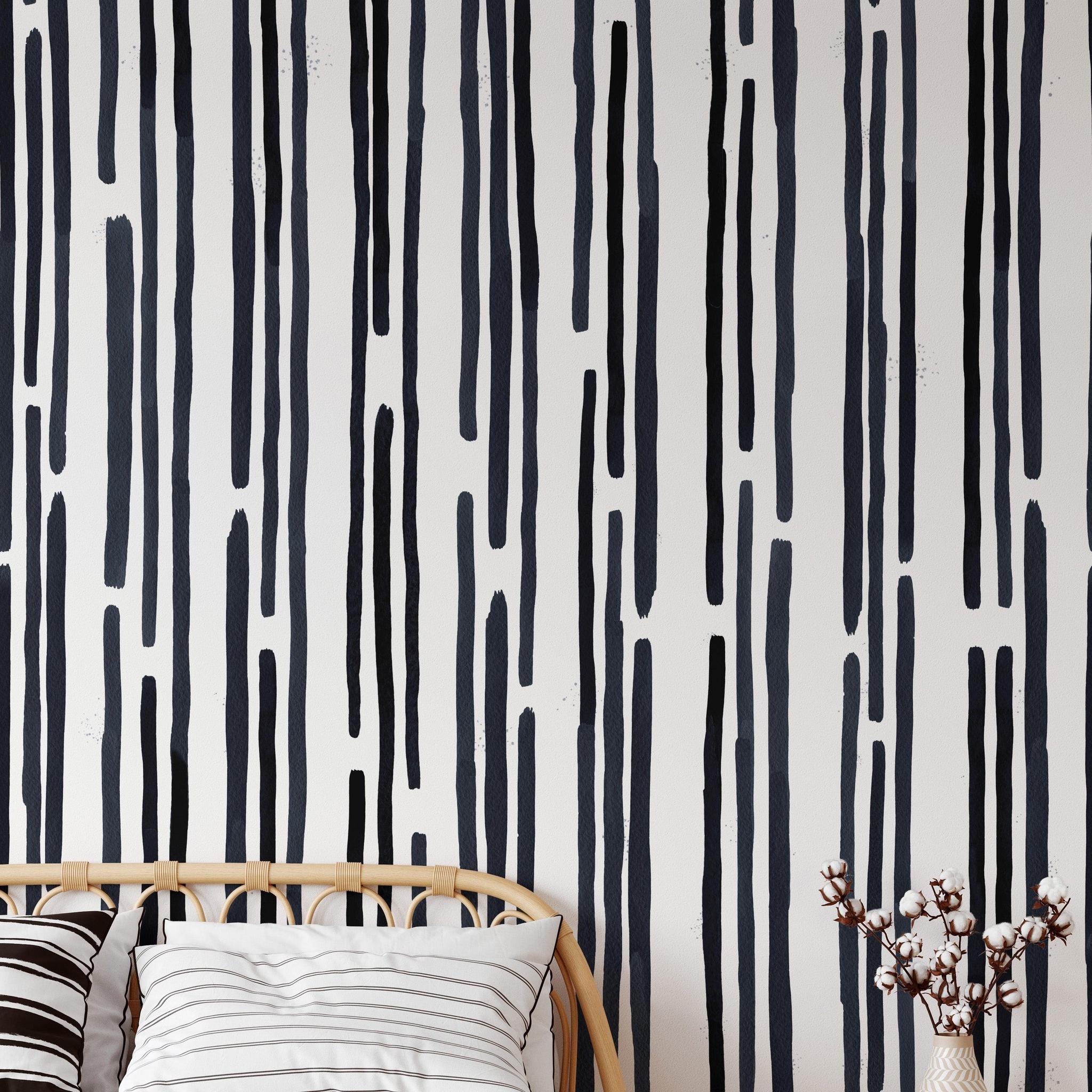 Stripped by Spencer Wallpaper from The Tamra Judge Line featured in a beautifully styled bedroom.