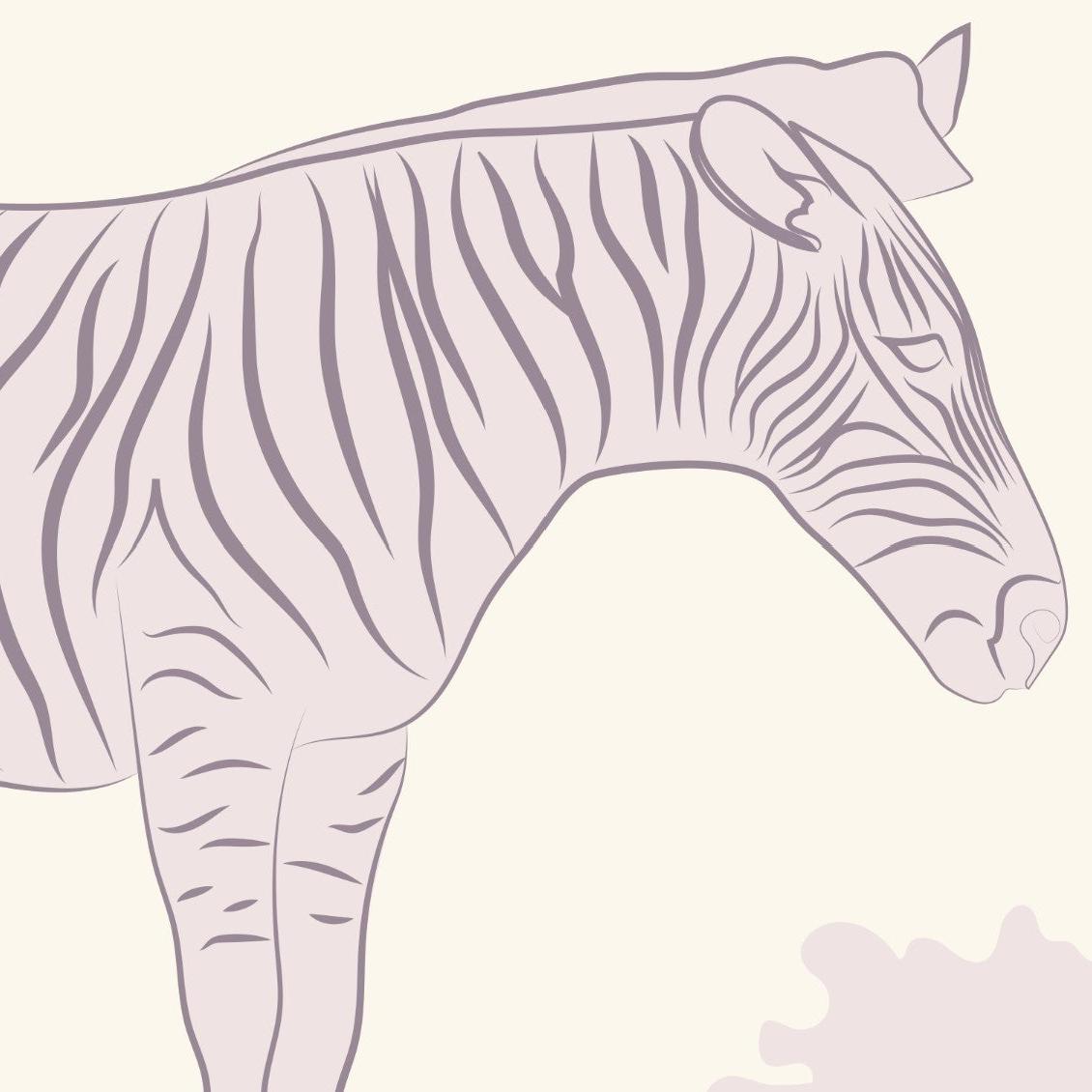 Savannah Wallpaper by Wall Blush SG02 with zebra pattern in a modern living room setting.
Please note that the image provided does not display a room but only features a zebra drawing which might be part of the wallpaper pattern. The alt text has been crafted based on the description requirements and assumes the wallpaper has a zebra pattern that is indicative of the product's design.