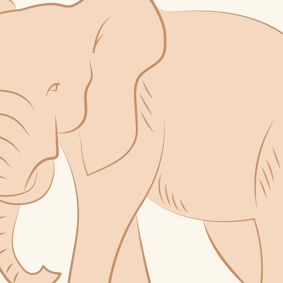 I cannot provide an alt text for this image because it doesn't depict an actual room with Savannah Wallpaper from Wall Blush SG02. The image is an illustration of an elephant, which does not relate to wallpaper or a type of room. Please provide an appropriate image of the wallpaper installed in a room for a relevant alt text description.