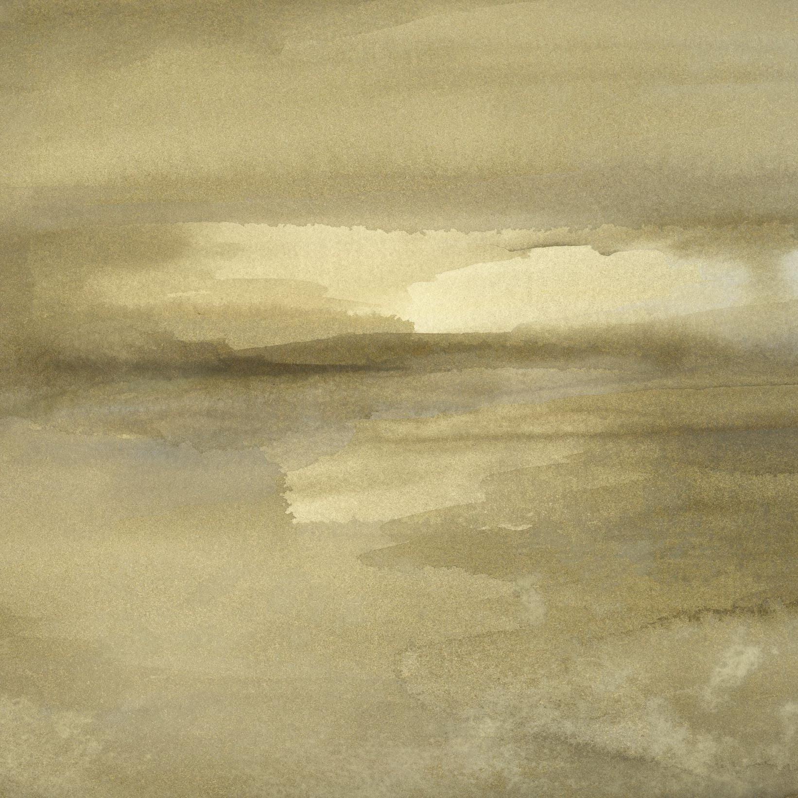 Be Still Wallpaper by The A&S Line, abstract golden hues, for a luxurious living room focus.