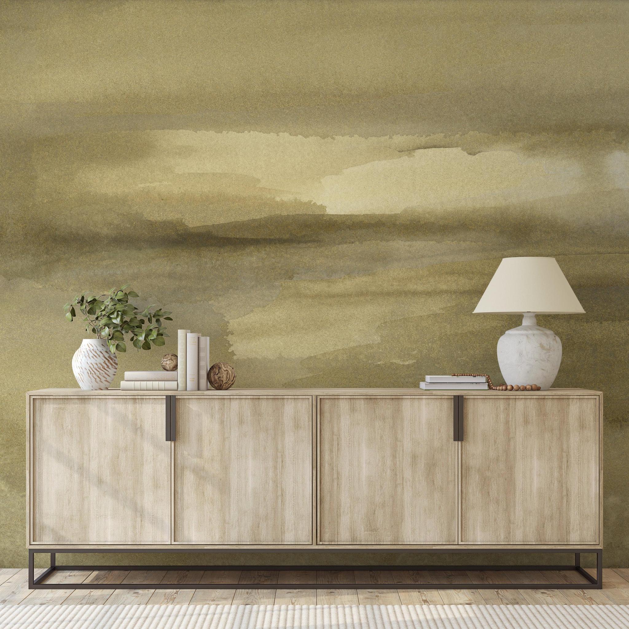 Be Still Wallpaper by The A&S Line in an elegant living room, highlighting the wall's textured look.