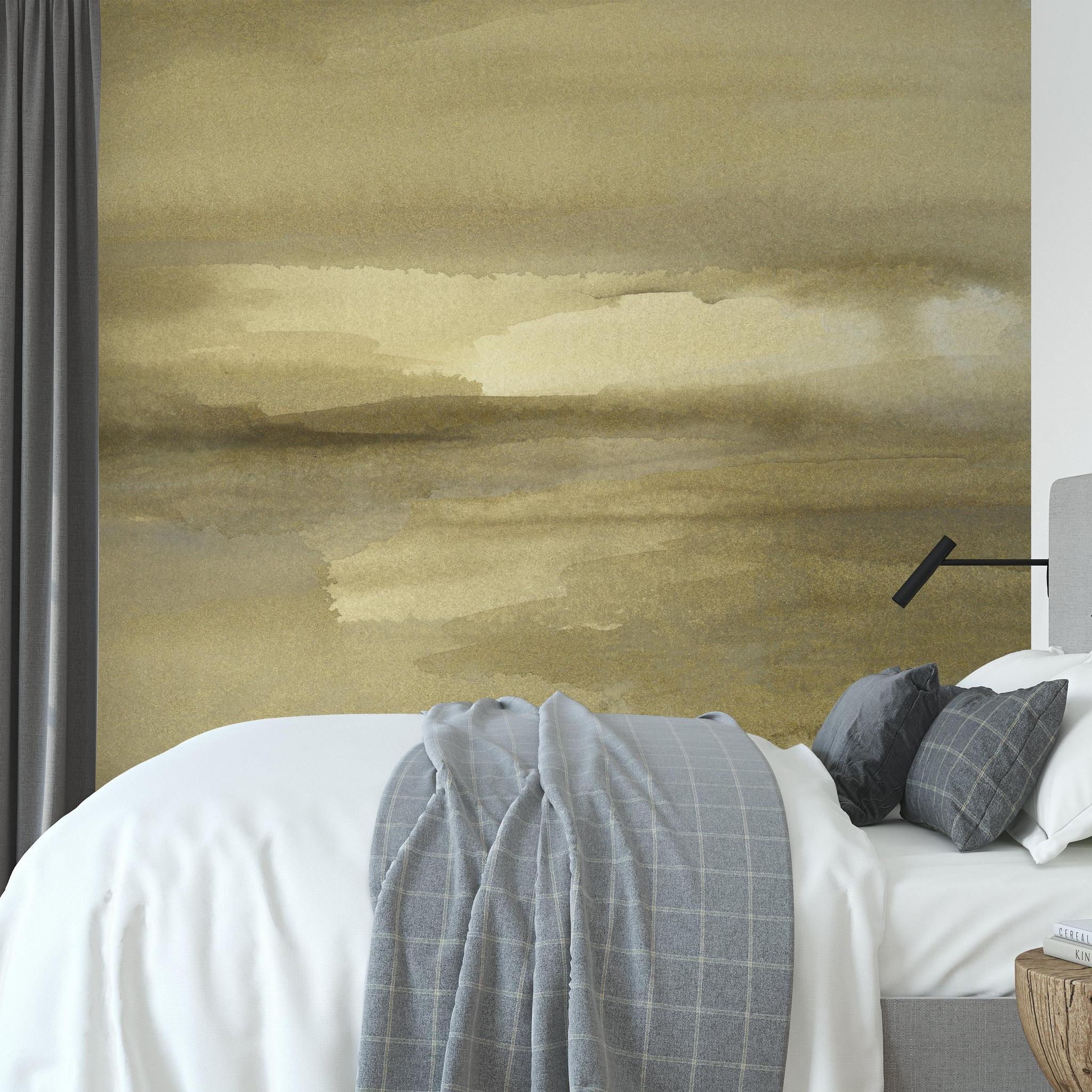 Be Still Wallpaper from The A&S Line enhancing a modern bedroom's ambiance with its textured elegance.