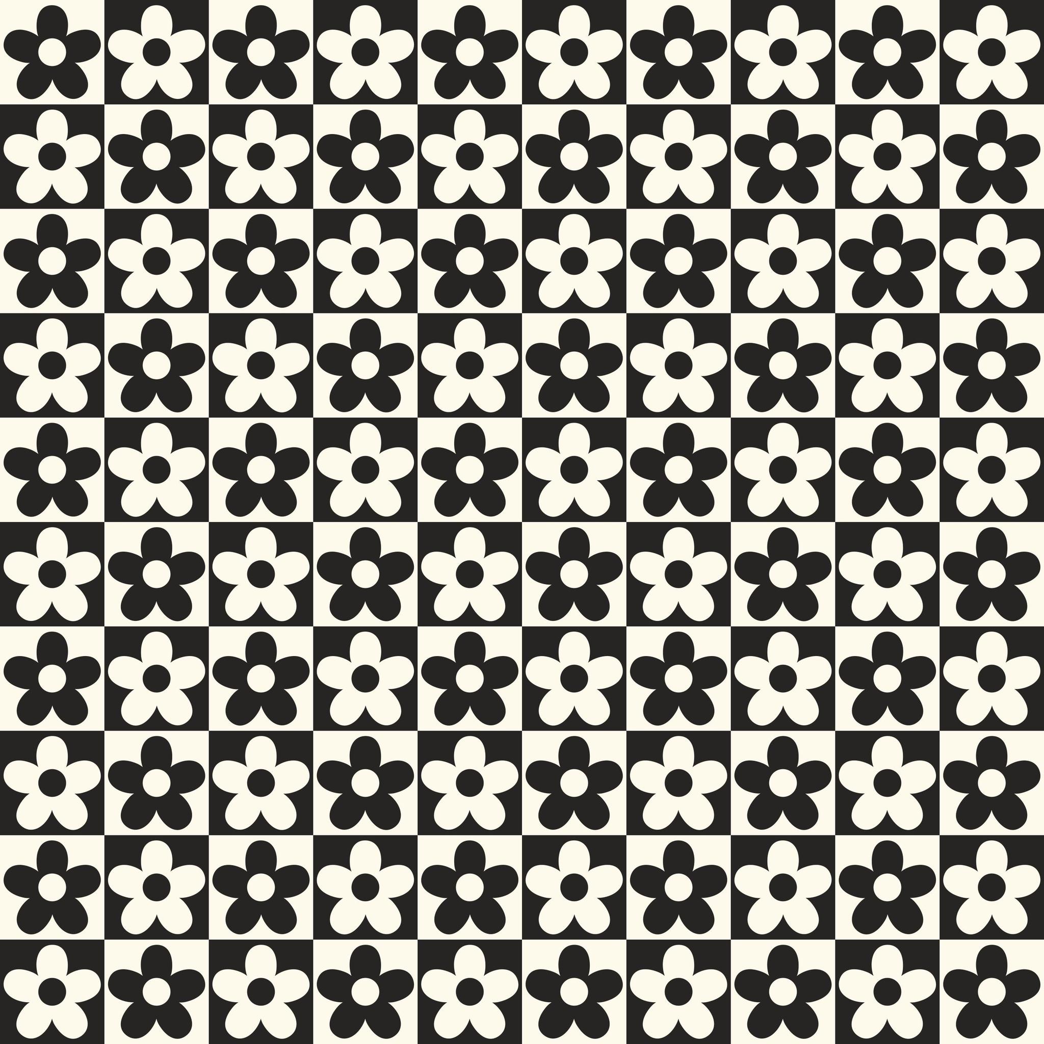 "Wall Blush's Lizzie Wallpaper in a modern living room setting, showcasing black and white floral patterns."