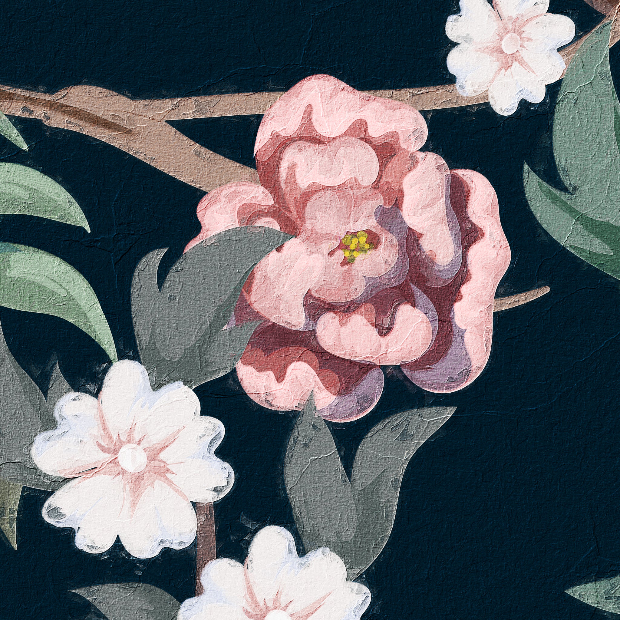 "Close-up of Wall Blush's Ophelia Wallpaper design with detailed floral pattern in a living space setting."
(Note: Since the image does not clearly show the type of room, I used a general term "living space." If the image were to include more context, a more specific room type could be used in the alt text.)