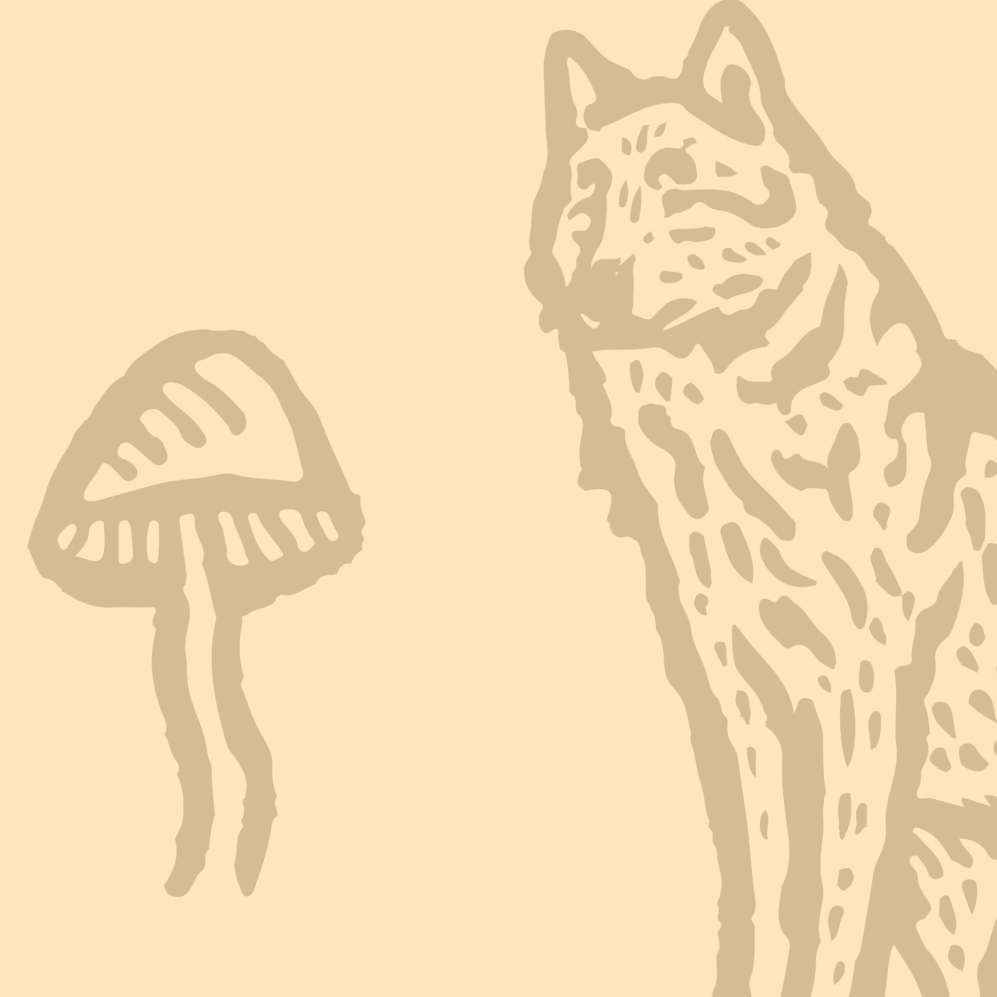 "Wall Blush 'Into the Forest' wallpaper featuring stylized animals in a modern living room setting, highlighting decor."