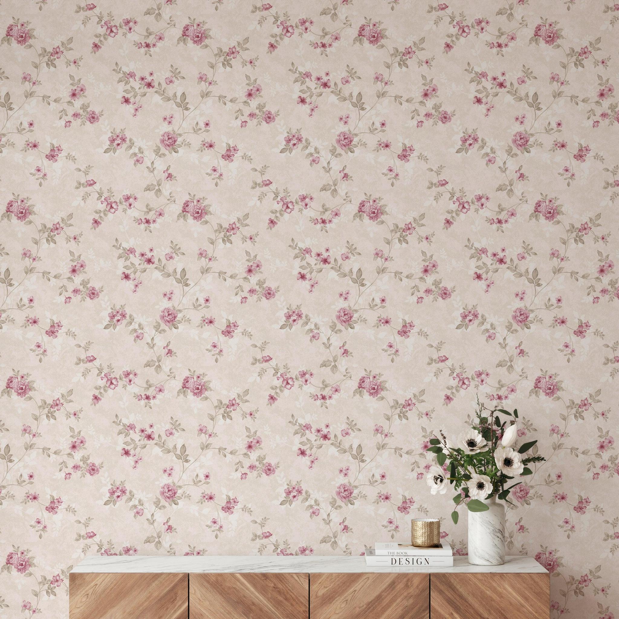 Coco's Cottage Wallpaper from The 7th Haven Interiors, elegant floral design in a living room setting.