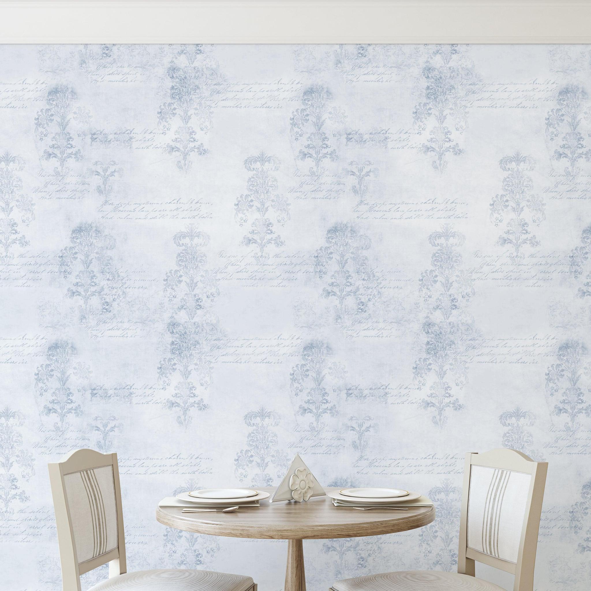 Fancy French Wallpaper by The 7th Haven Interiors Line in a dining room, highlighting elegant wall design.
