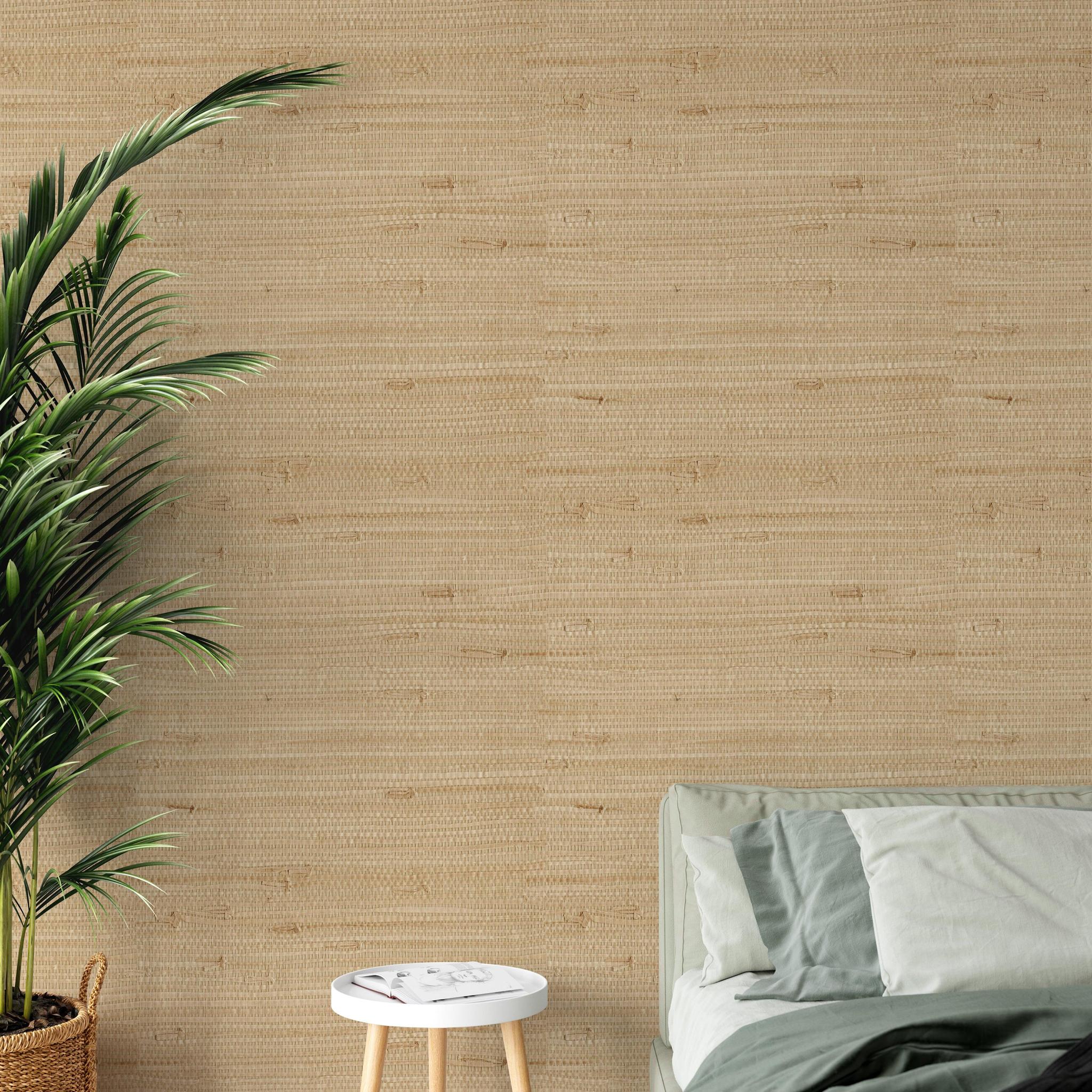 Ida Wallpaper by Wall Blush SG02 in a stylish bedroom setup, texture-focused design, with plant and bedside table.