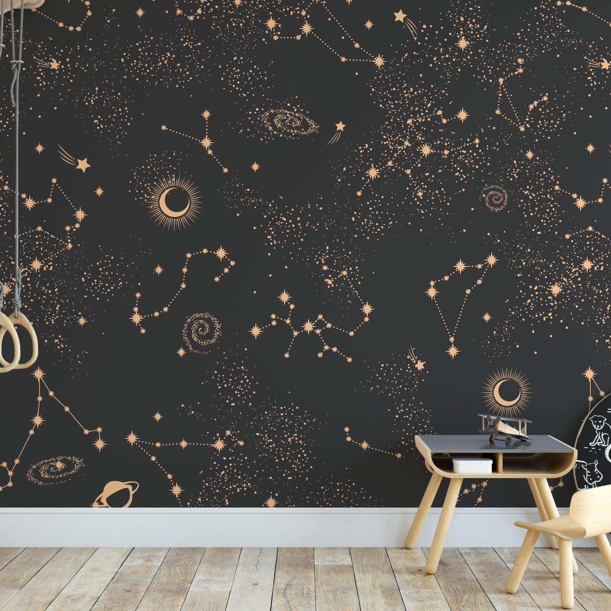 Alt: Milky Way Wallpaper from The Kail Lowry Line, accentuating a child's room, cosmic design as the focal point.