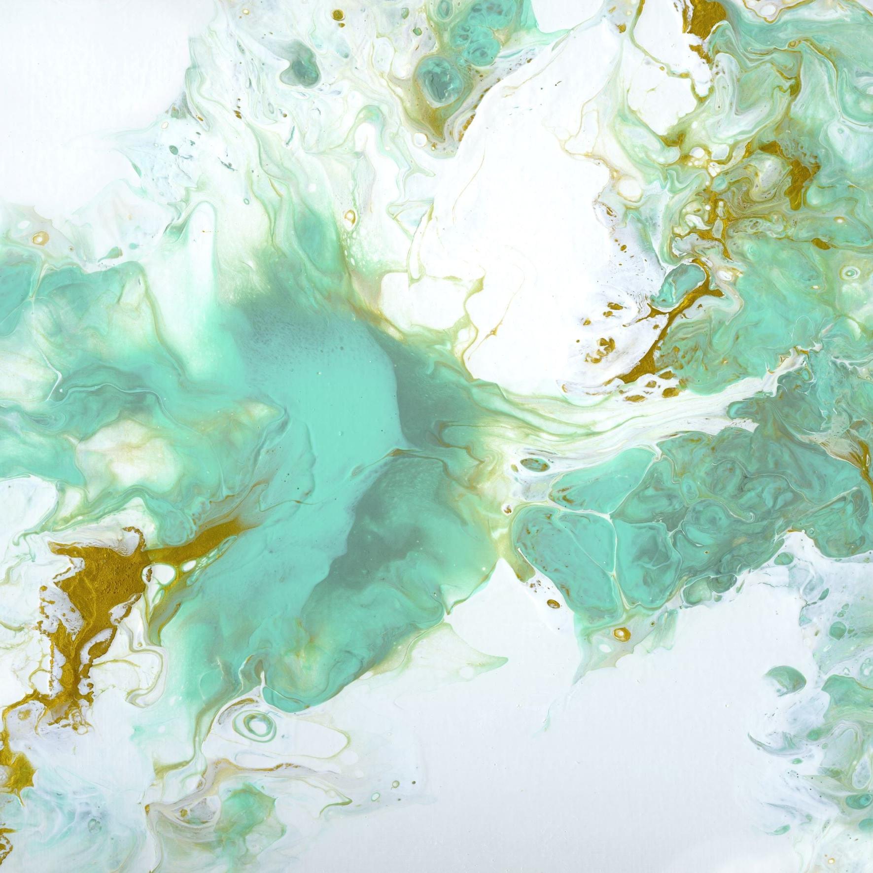 Abstract New Port Wallpaper by The A&S Line, featuring marbled green and gold design for a living room wall.