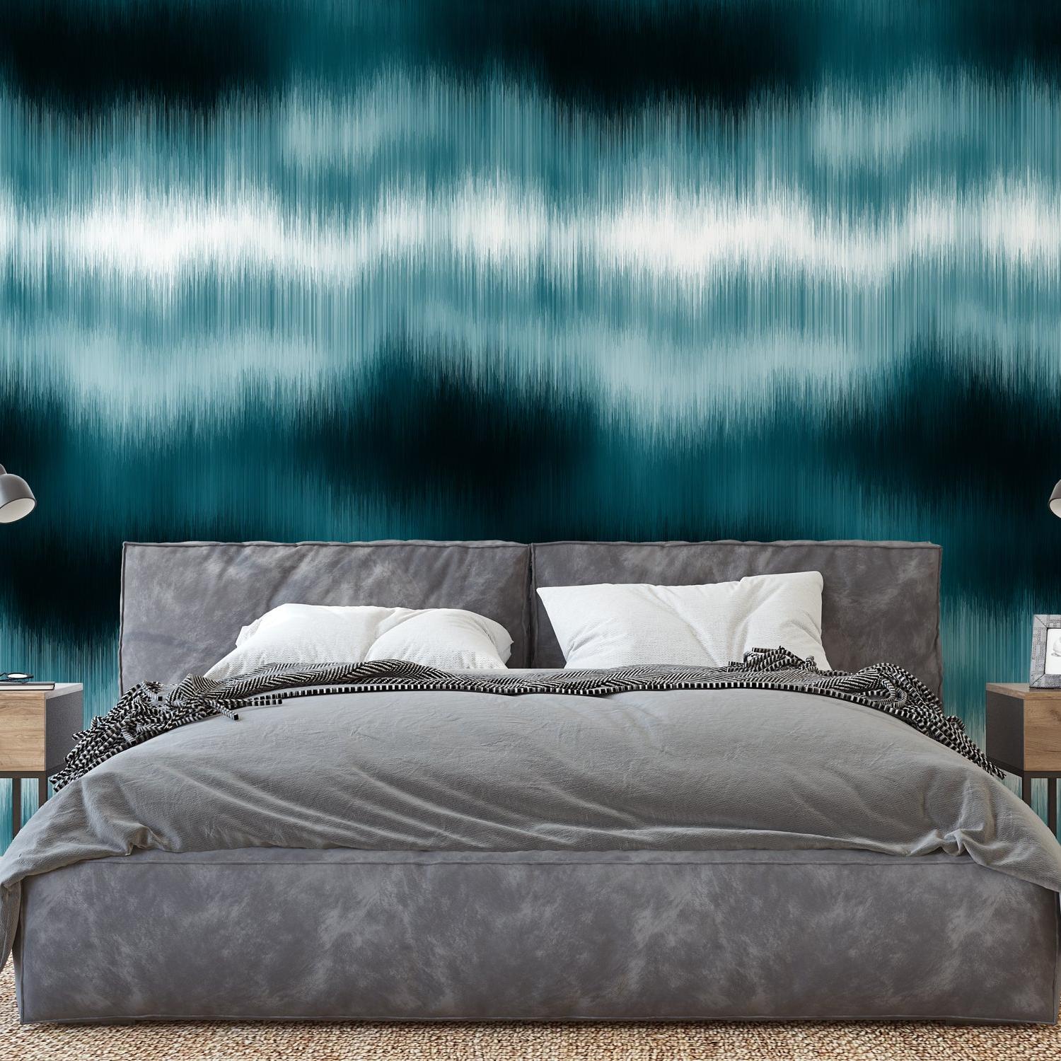 Oceanside Wallpaper by Wall Blush featured in a modern bedroom, showcasing the bold pattern as the focal point.