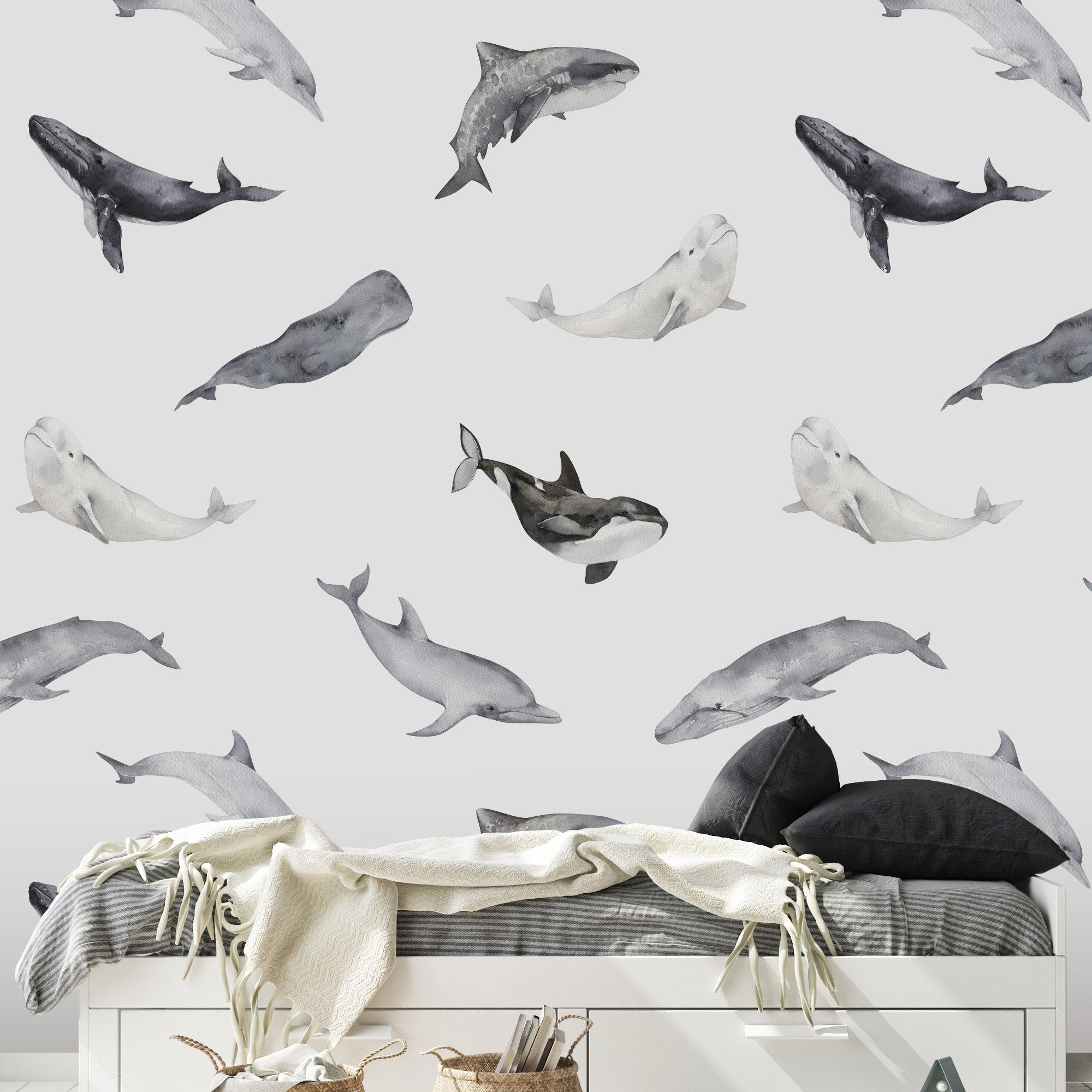 Odyssey Wallpaper by Wall Blush SG02 in a children's room with marine animal designs, highlighting a chic, playful decor.