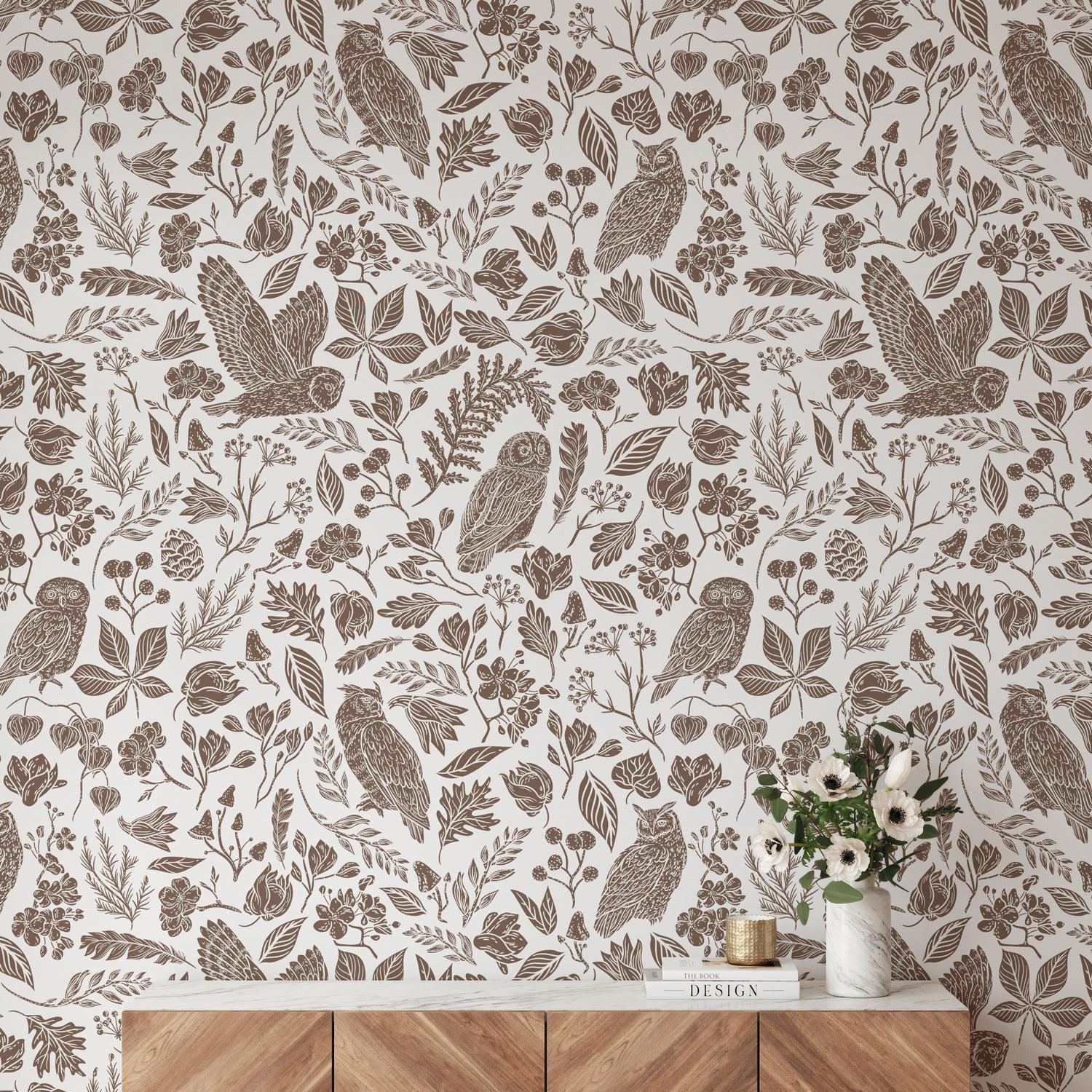 Cottonwood Wallpaper by Wall Blush SG02 in a stylish living room, showcasing botanical patterns.
