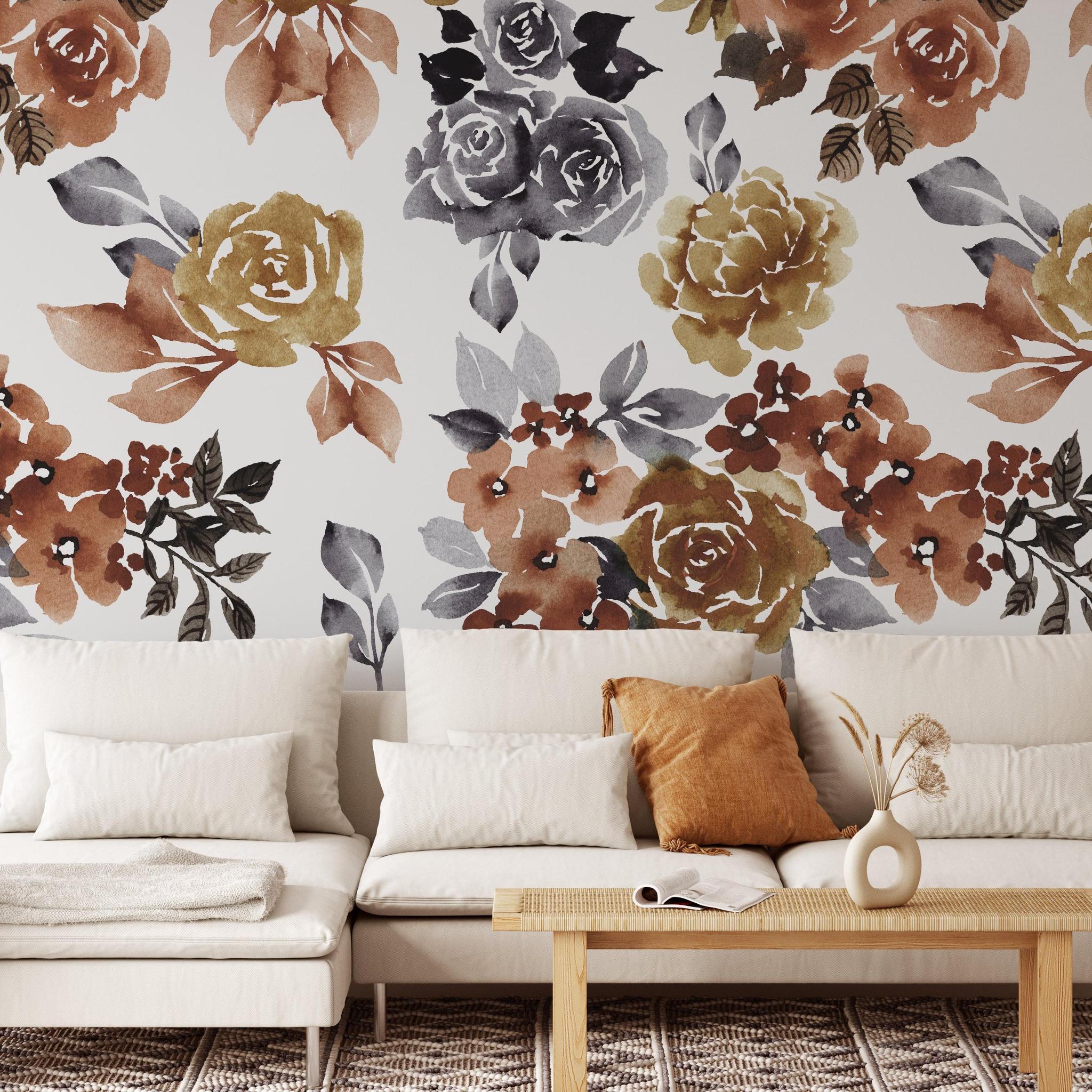 Alt: Portland Muted White wallpaper from The Ania Zwara Line enhancing the cozy living room ambiance.