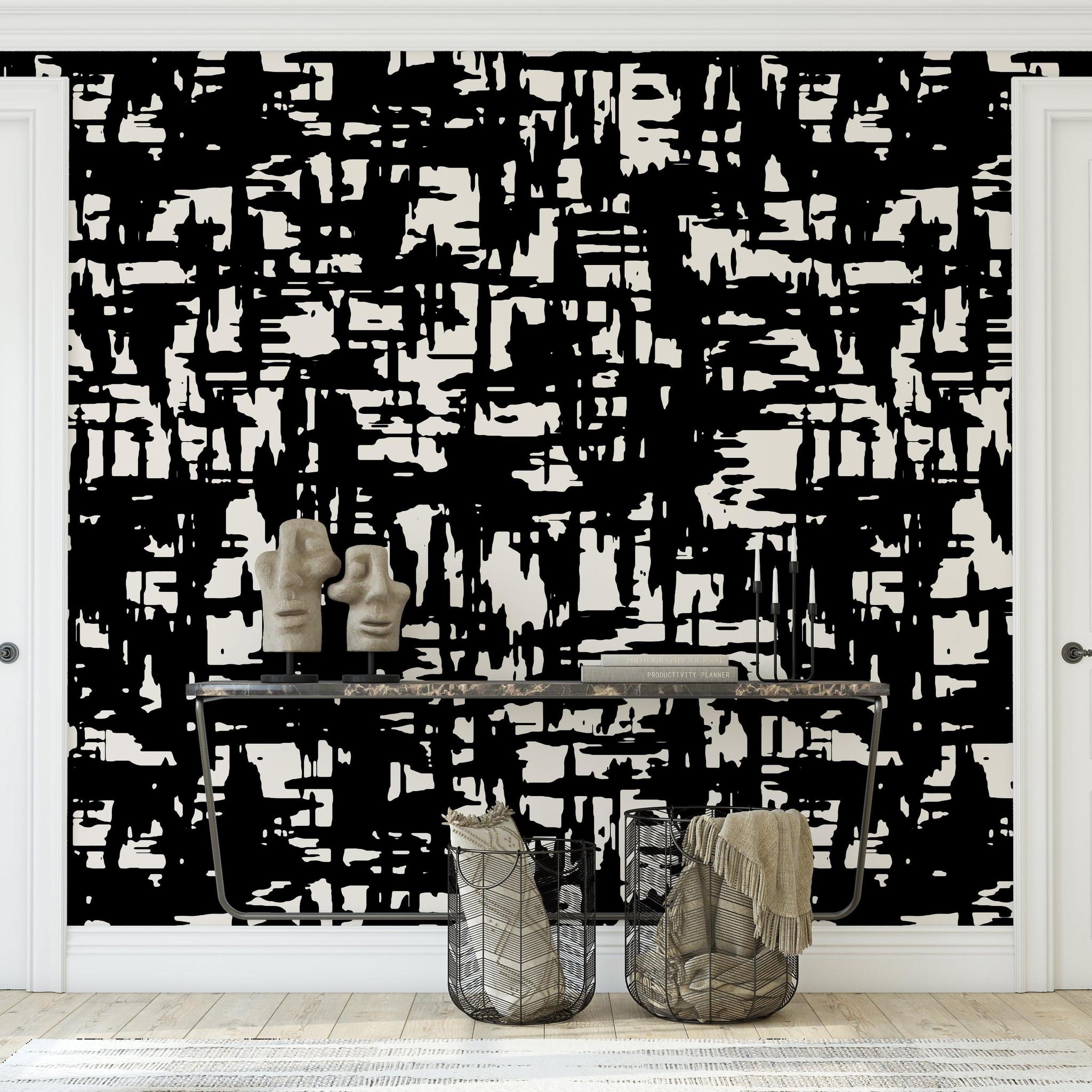 Mirage Wallpaper by The Stefanie Bloom Line, abstract design featured in modern living room setting.