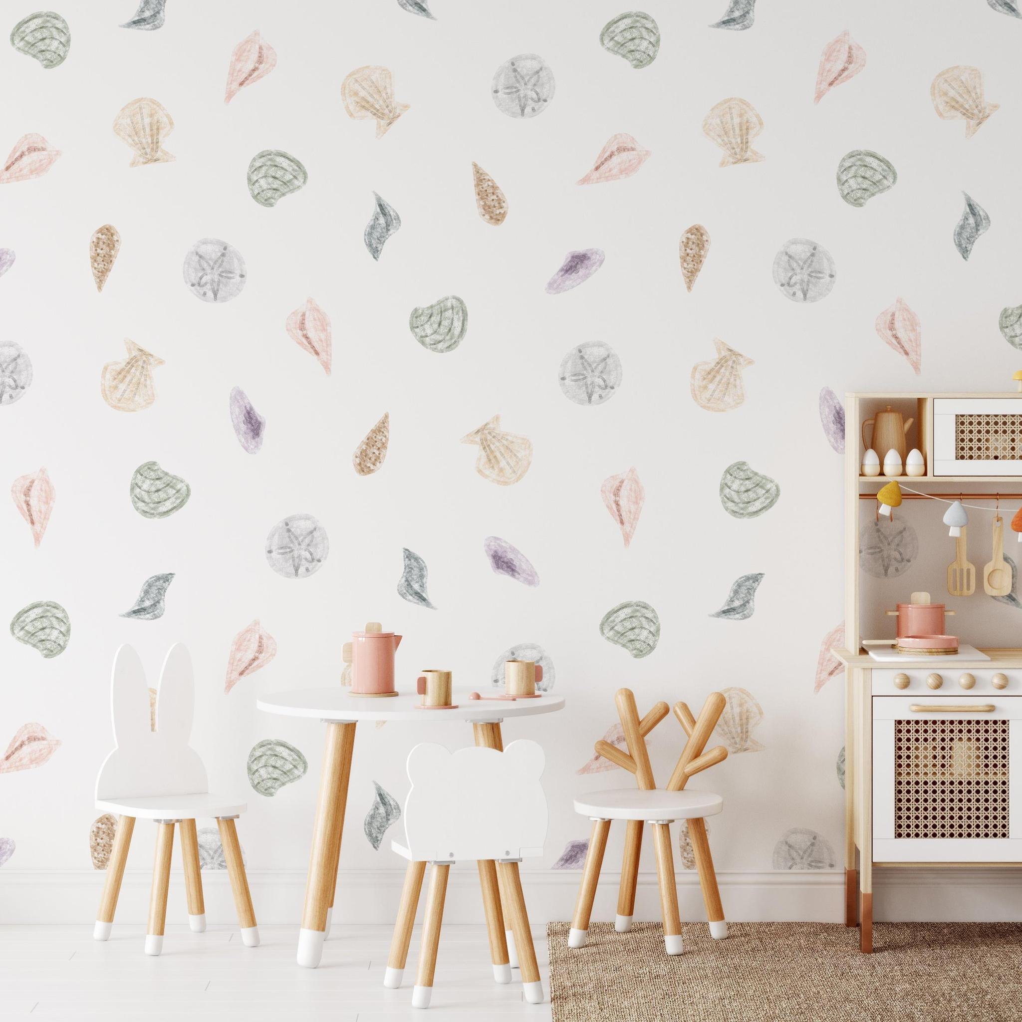 Sally Wallpaper by Wall Blush SG02 adds whimsy to a children's room with leafy print focus.
