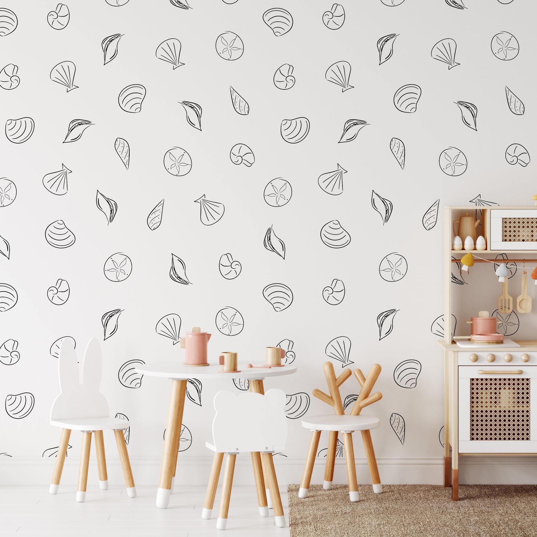 Seashore Wallpaper by Wall Blush SG02 featured in a modern children's room with playful furniture setting.
