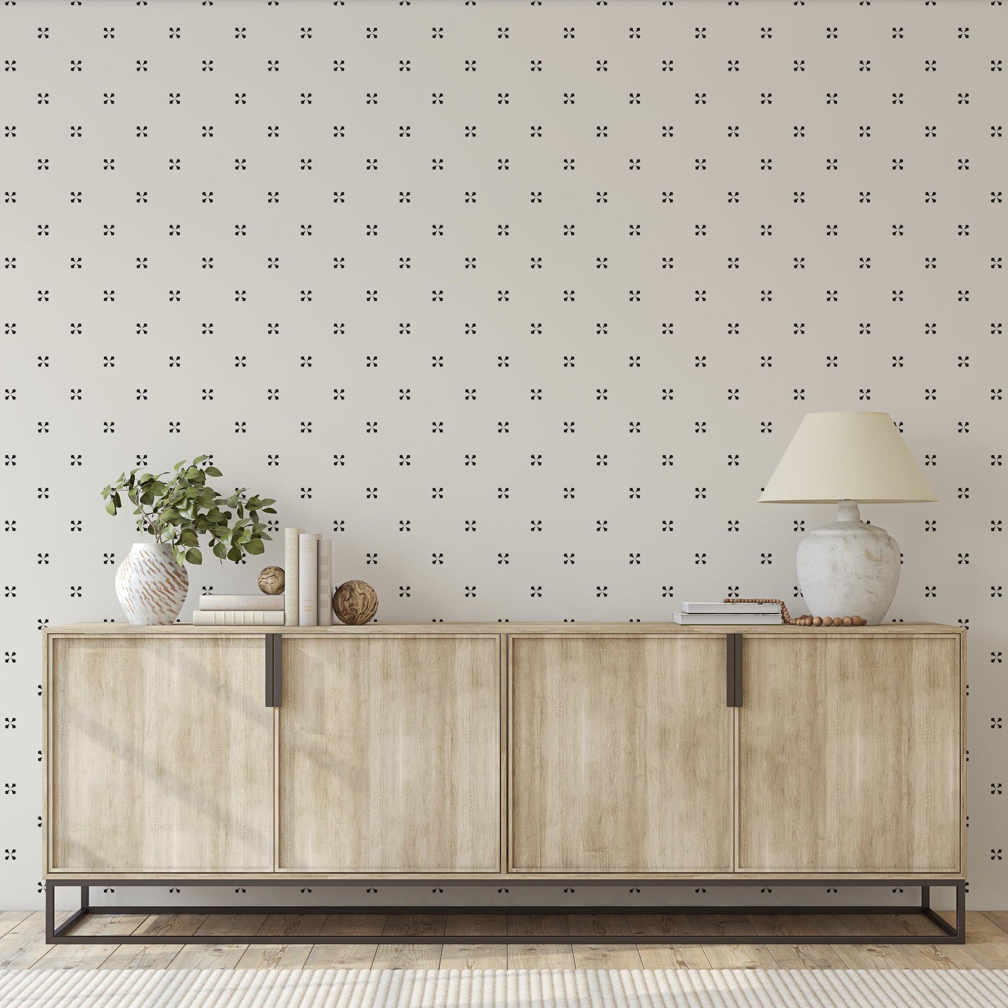 Modern living room featuring 'It's the Little Things Wallpaper' by Wall Blush SG02, highlighting elegant decor.