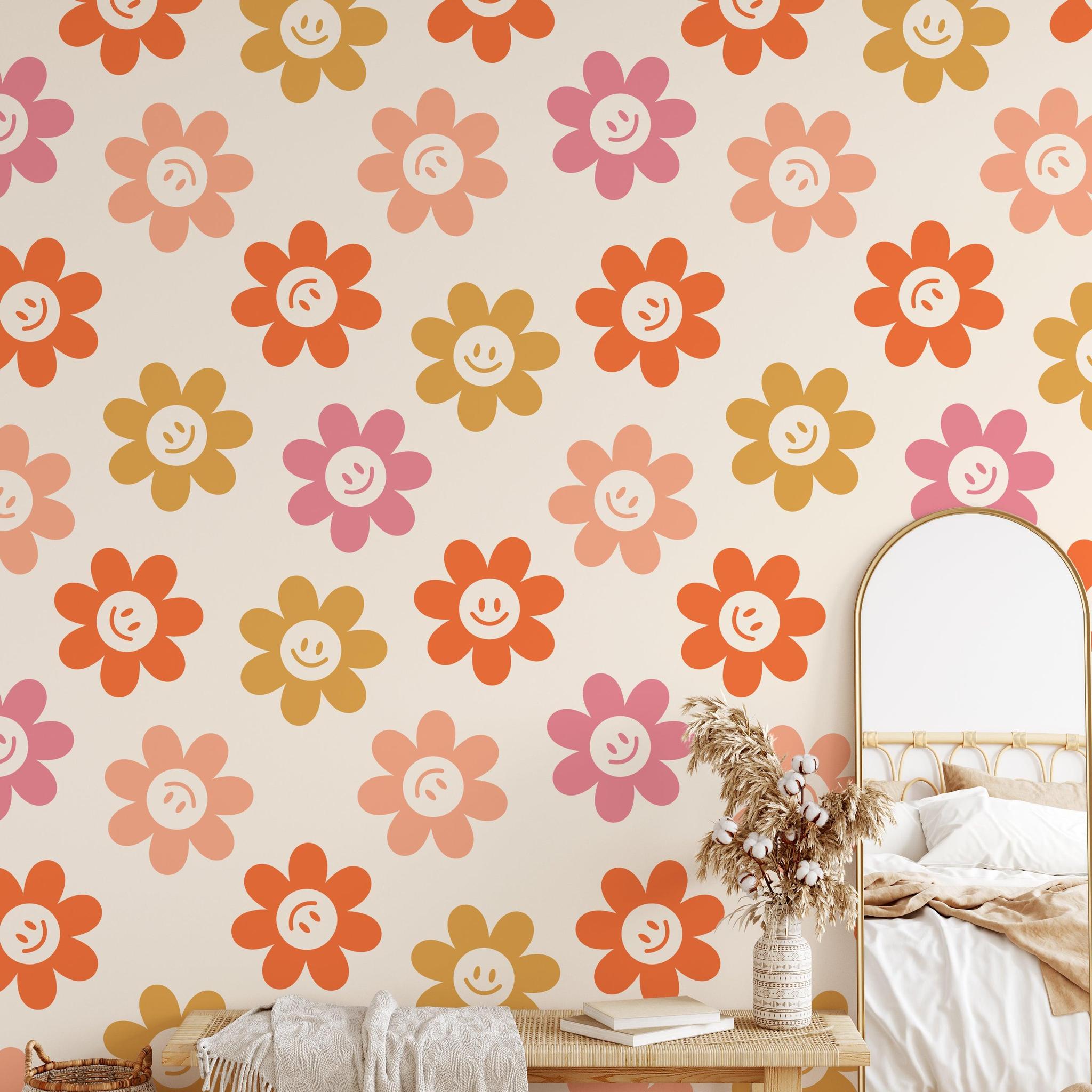Daisy Wallpaper by Wall Blush SG02 featured in a cozy bedroom setting, highlighting the cheerful wall decor.