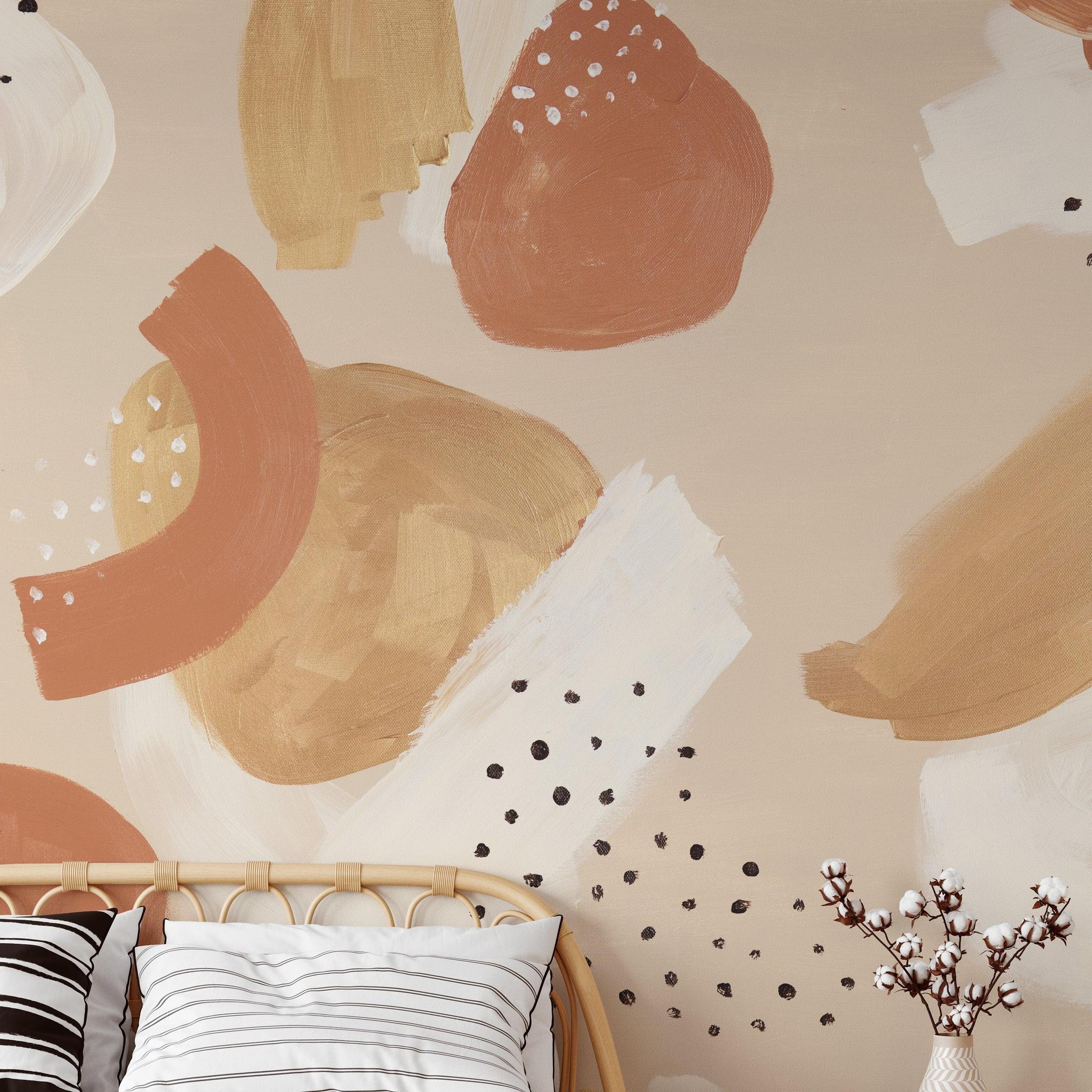Solstice Wallpaper by The Minty Line in a cozy bedroom setting, highlighting the stylish wall decor.