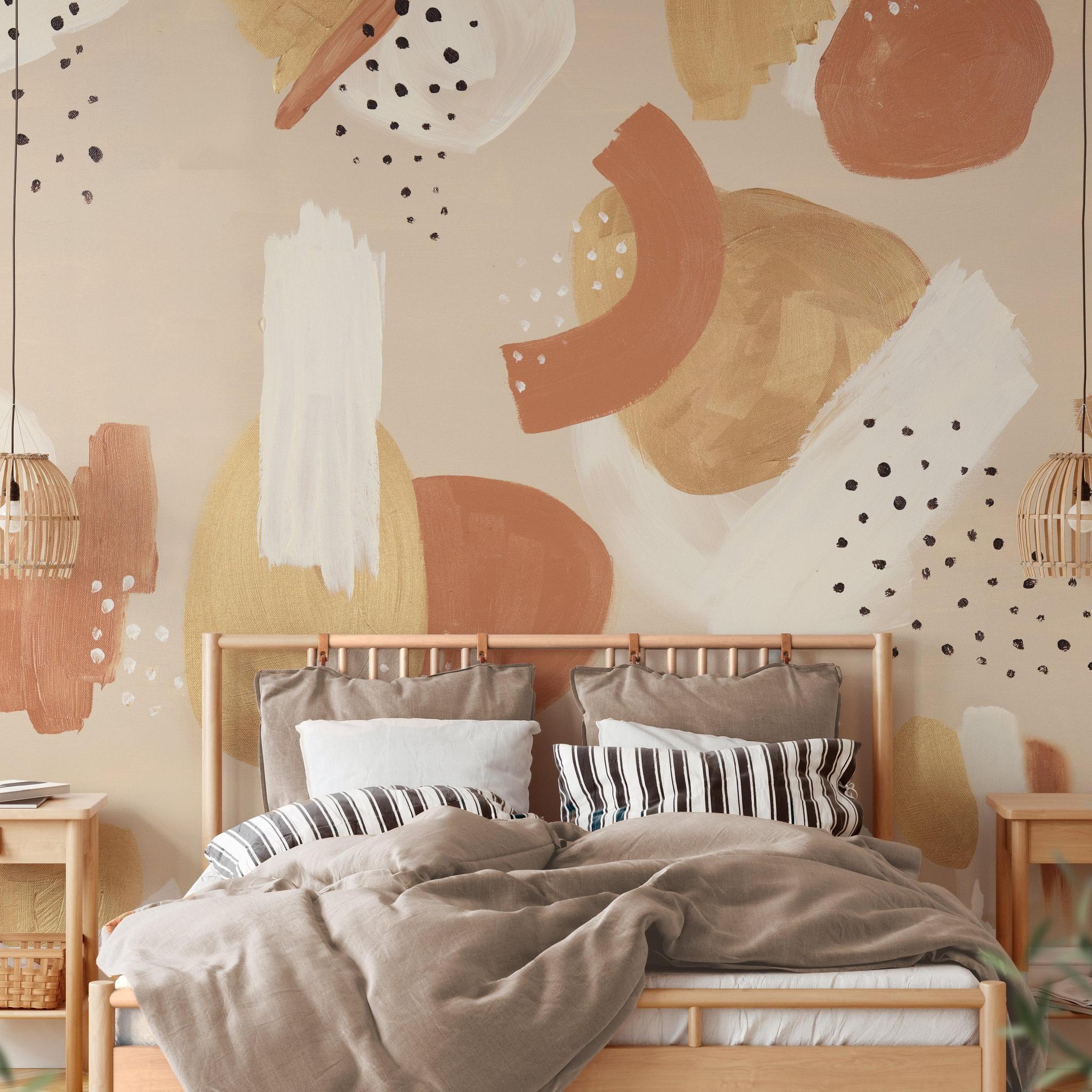 Abstract Solstice Wallpaper by The Minty Line in stylish modern bedroom, with focus on wall design and texture.