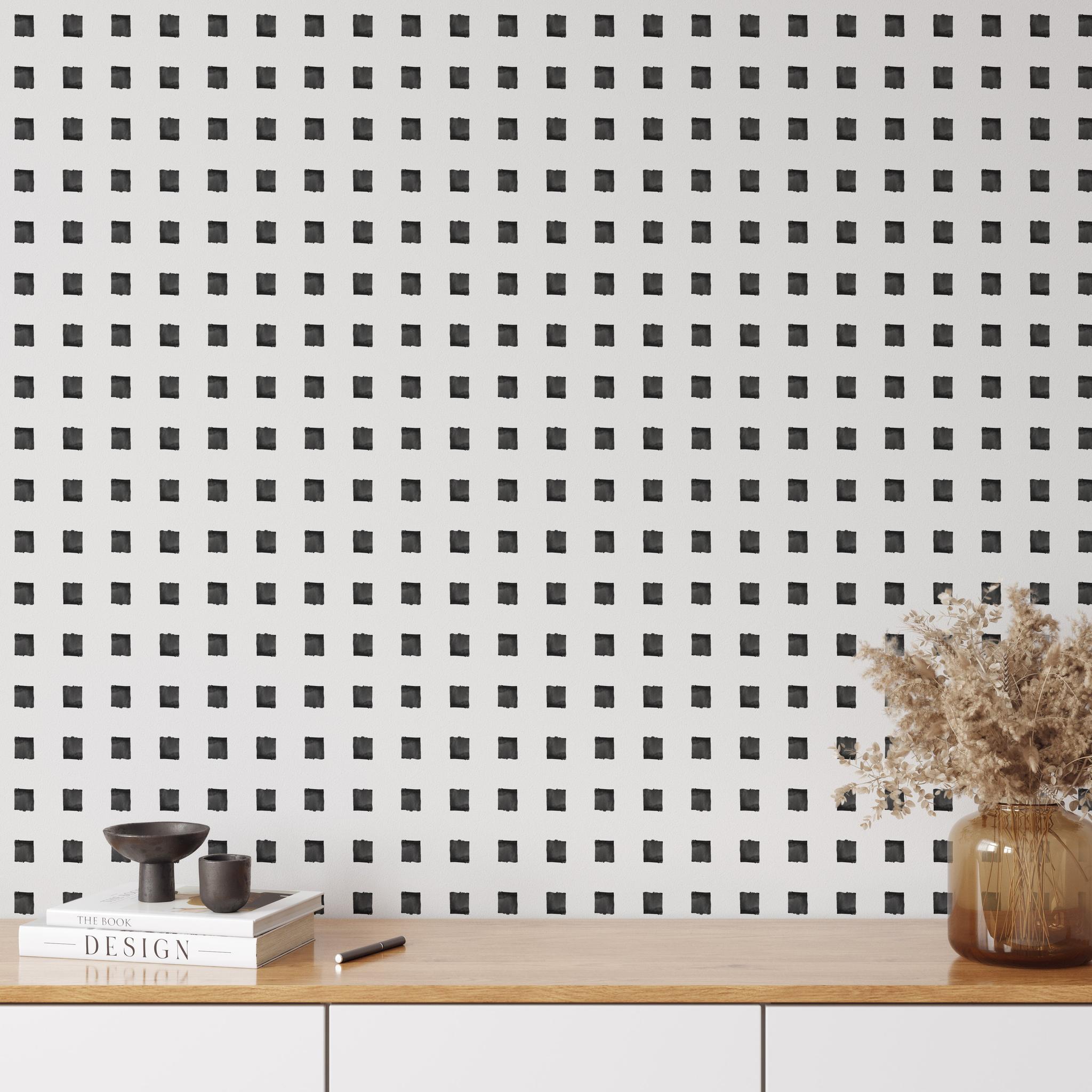 "The Tara Wallpaper by Wall Blush in a modern living room with stylish decor accents highlighting the wall pattern focus."