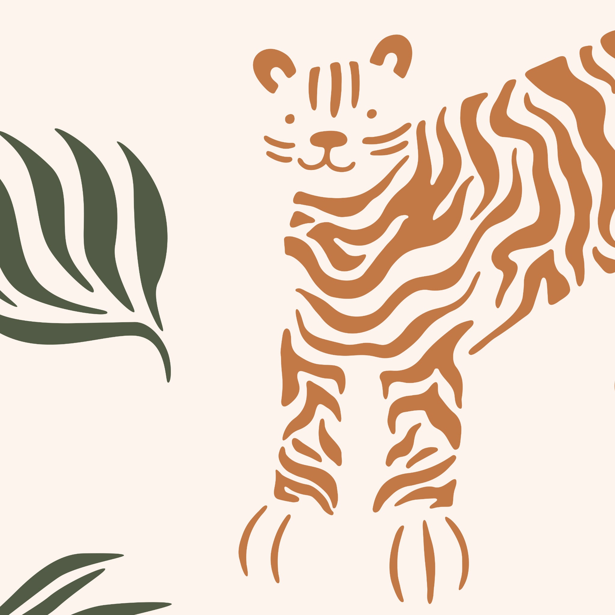 Wall Blush's RAWR (Peach) Wallpaper showcasing a tiger design in a modern styled room.