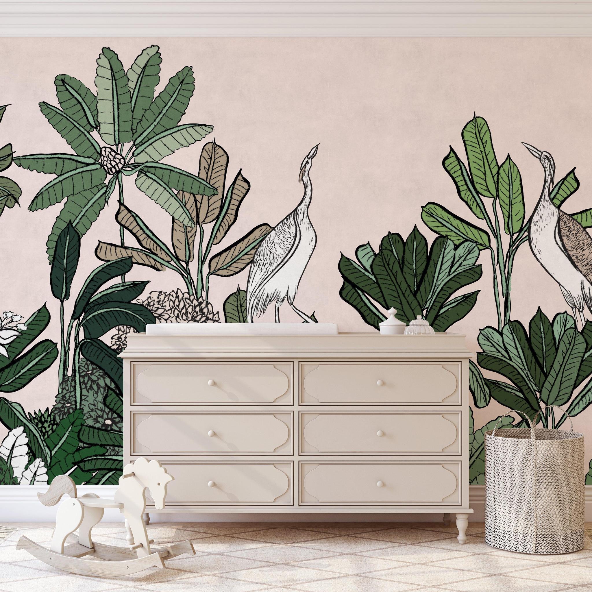 Ardea Wallpaper from Wall Blush SG02 creating a serene ambiance in a well-illuminated bedroom setting.