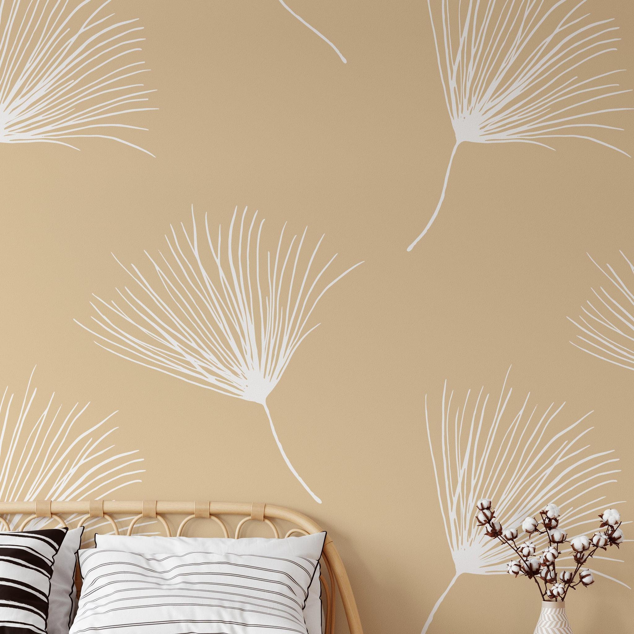 Wish Wallpaper by The Minty Line in a cozy bedroom, featuring modern botanical design as the focal point.