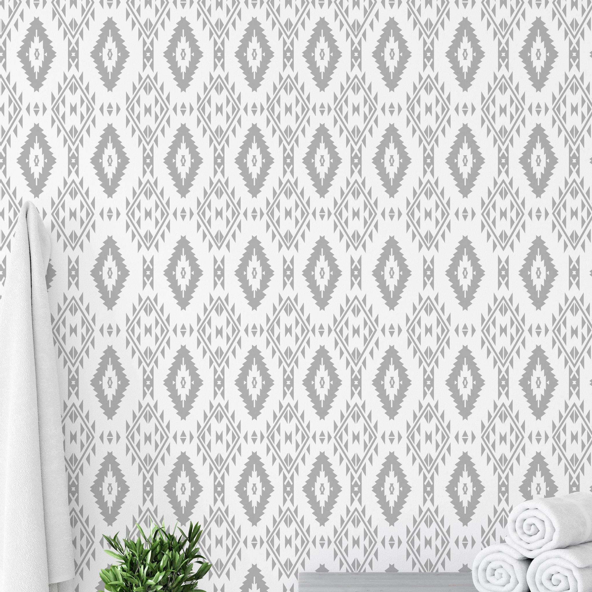 Stylish YEEHAWT (Light) Wallpaper by The MB Line installed in a modern bathroom focus on wall decor.
