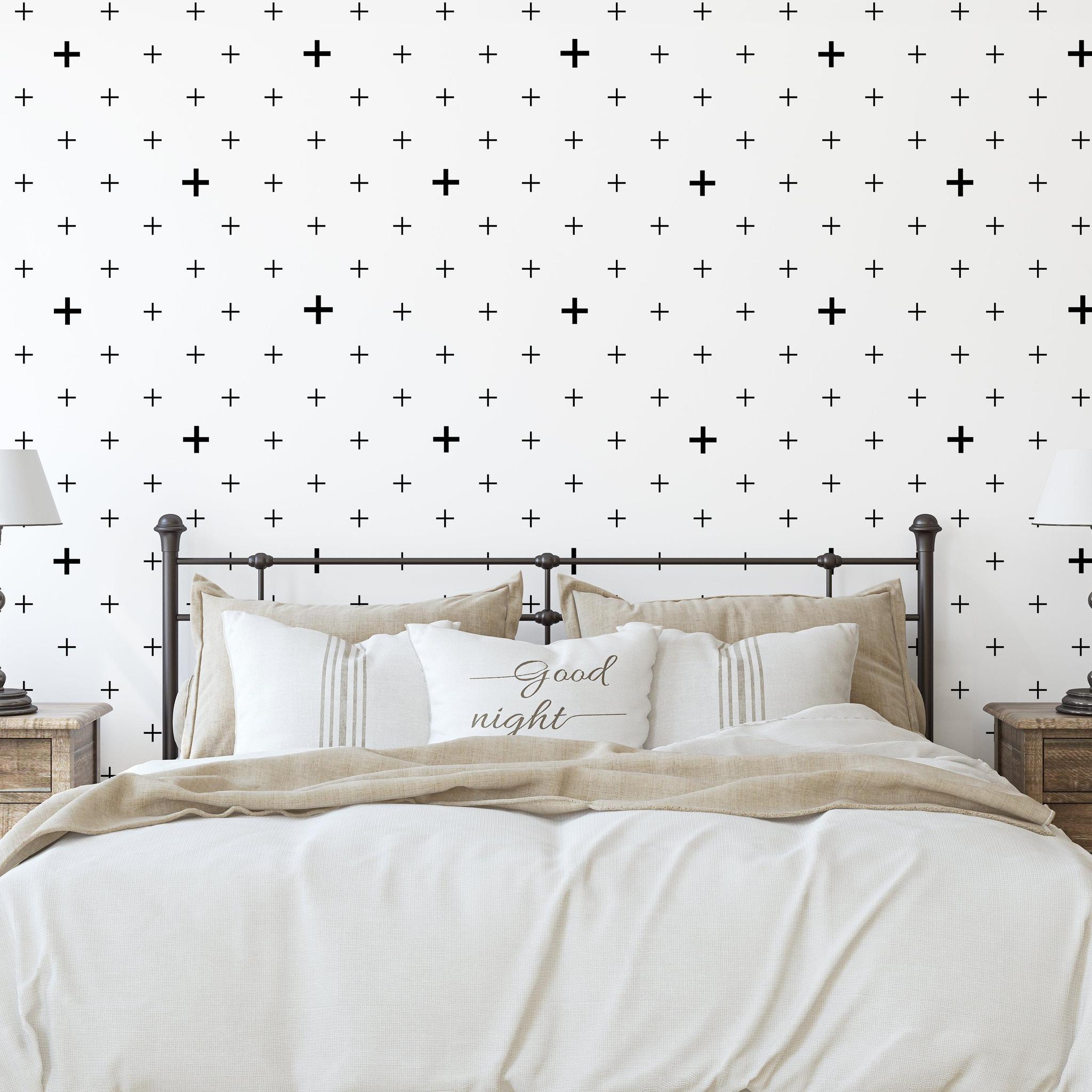 Wall Blush 'You + Me Wallpaper' in a cozy bedroom setting highlighting wallpaper design and elegant decor.