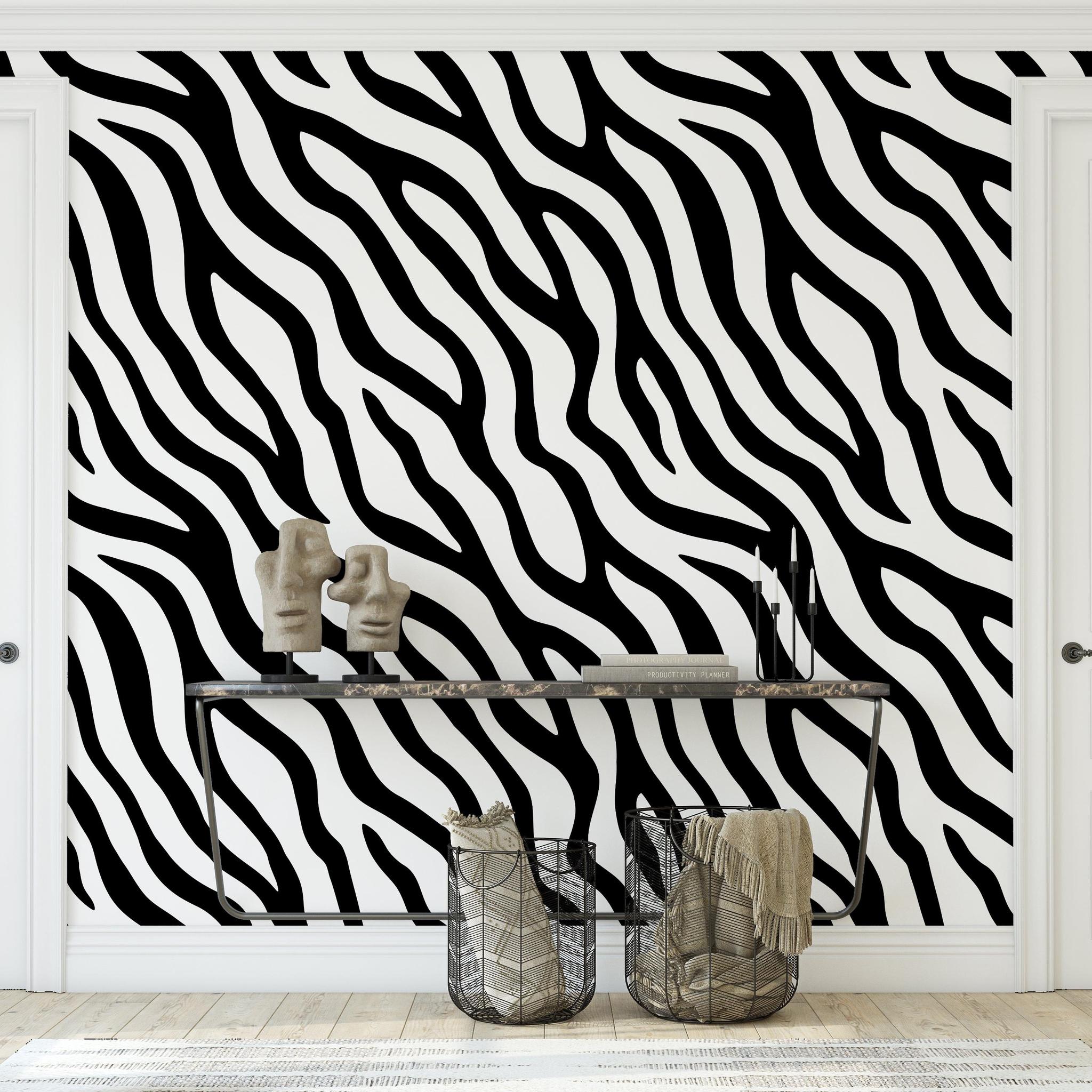 Dazzle Wallpaper by Wall Blush SG02 featured in a modern living room, with striking black and white design.