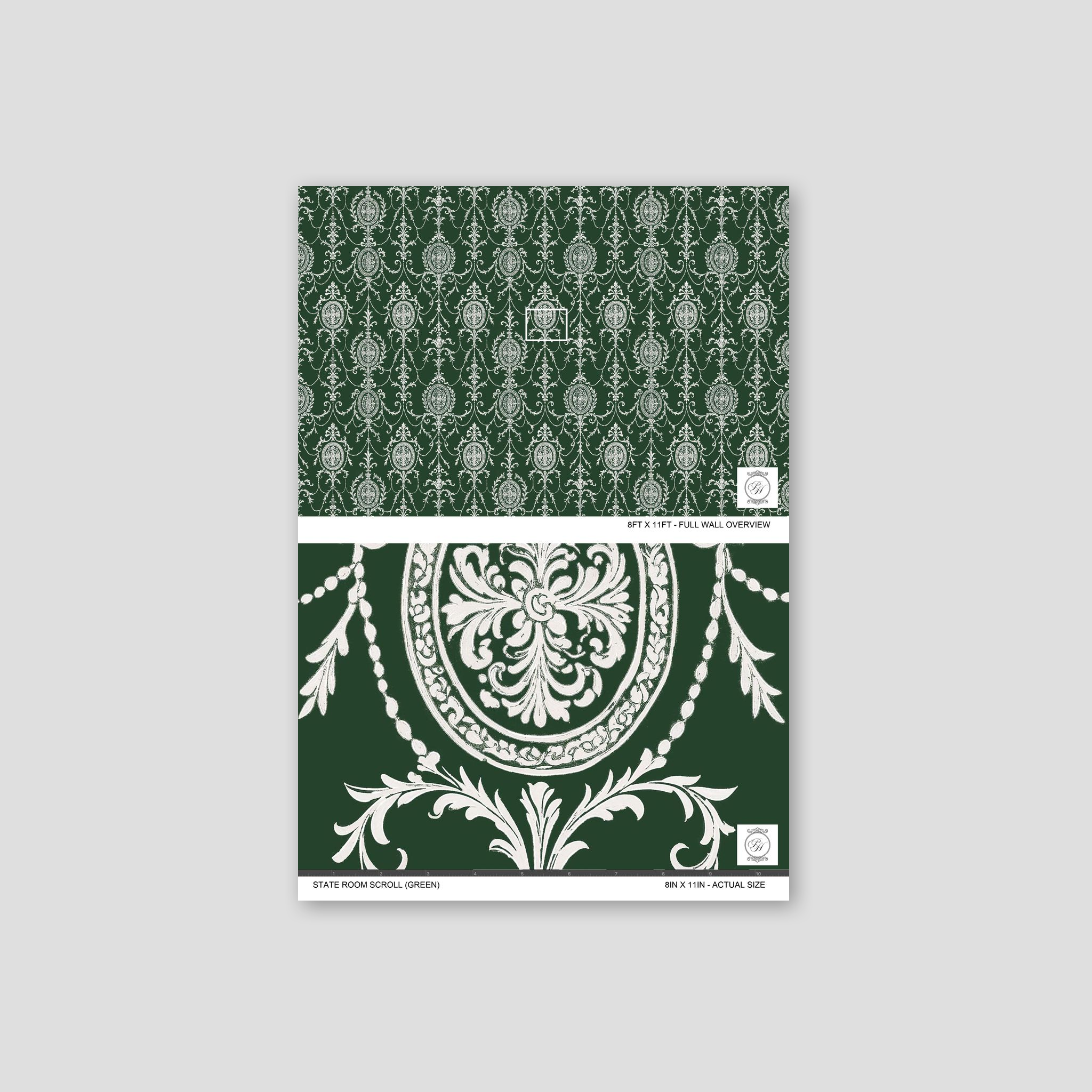 State Room Scroll (Green) Wallpaper