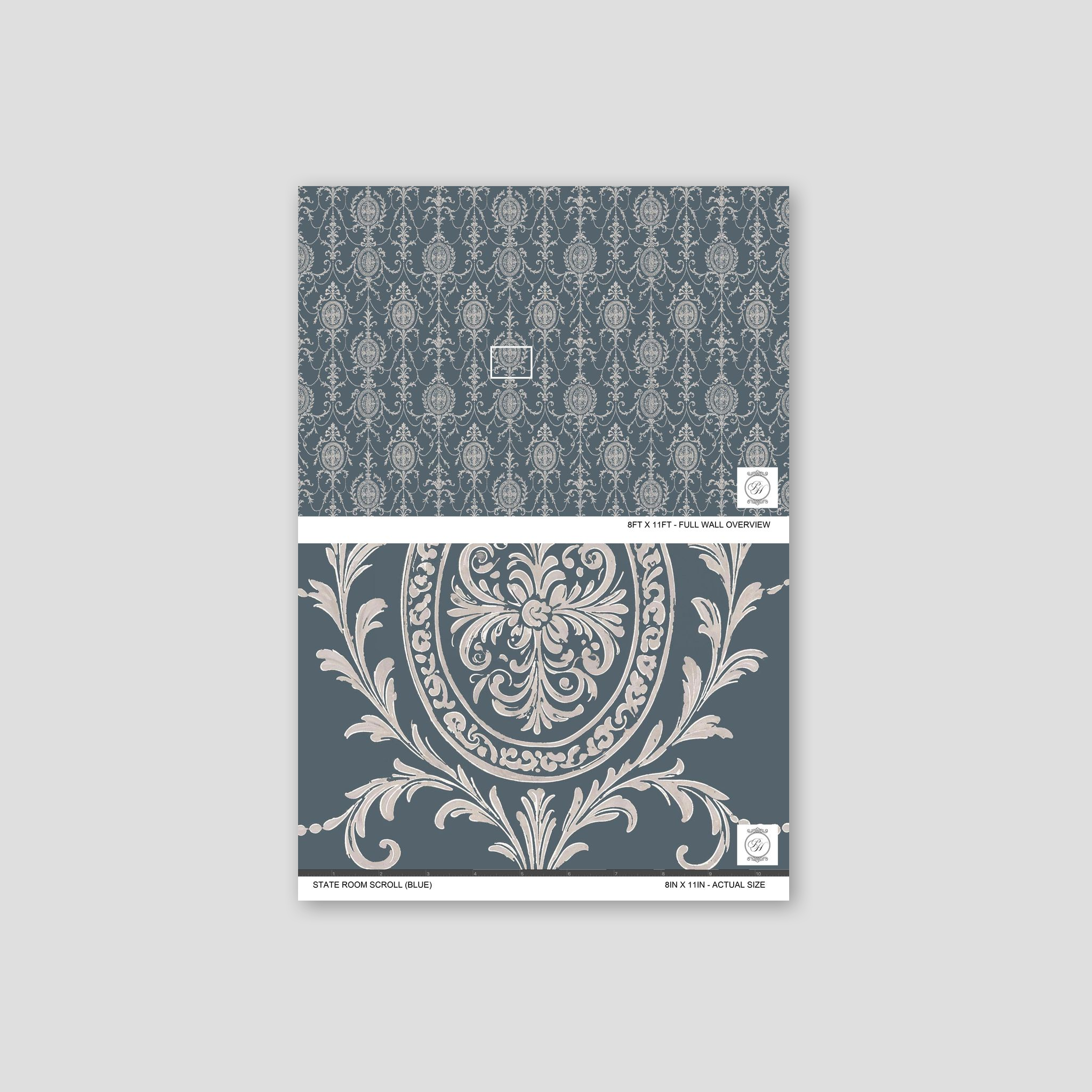 State Room Scroll (Blue) Wallpaper