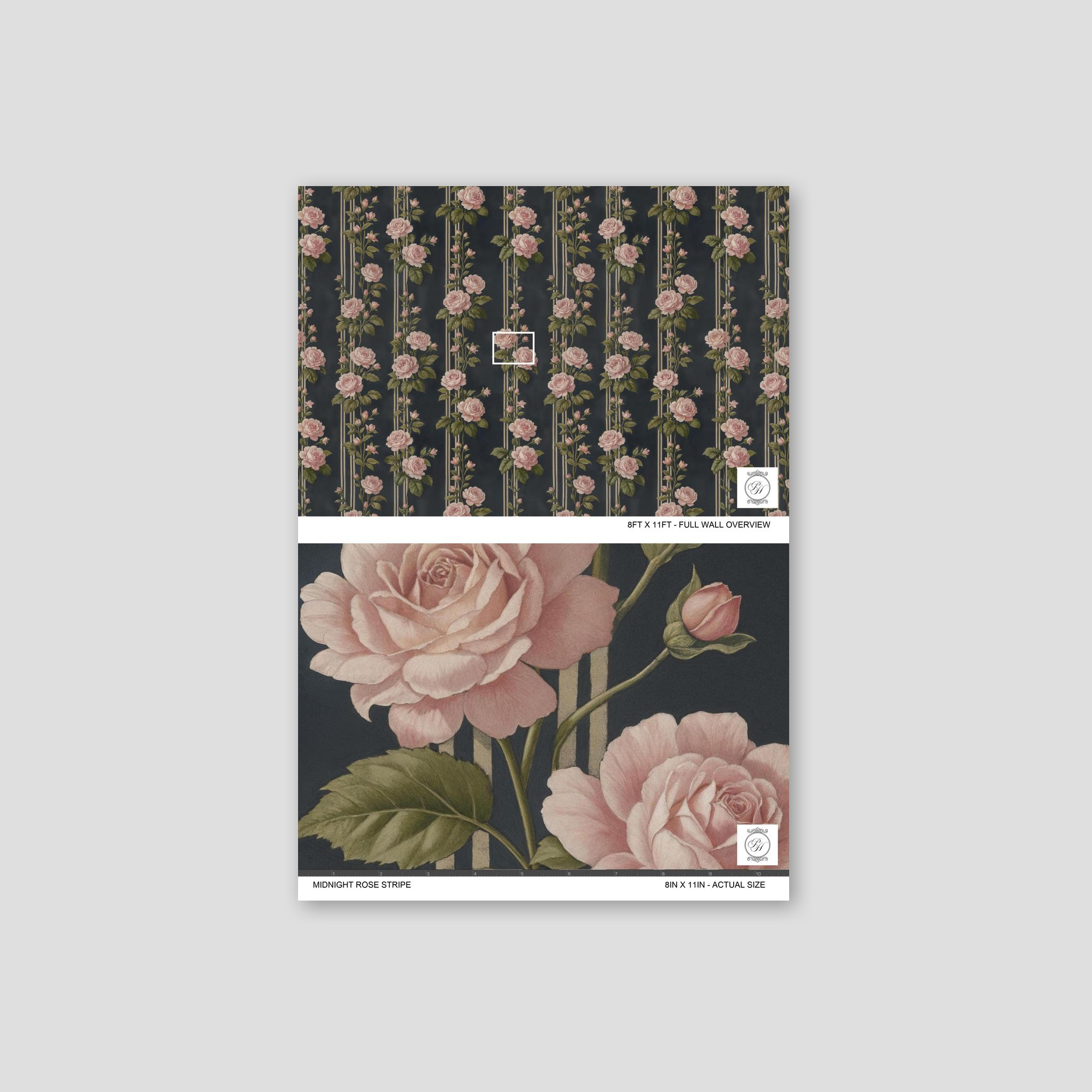 Midnight Rose Stripe Wallpaper - 8 FT H X 7 FT W Peel and Stick
