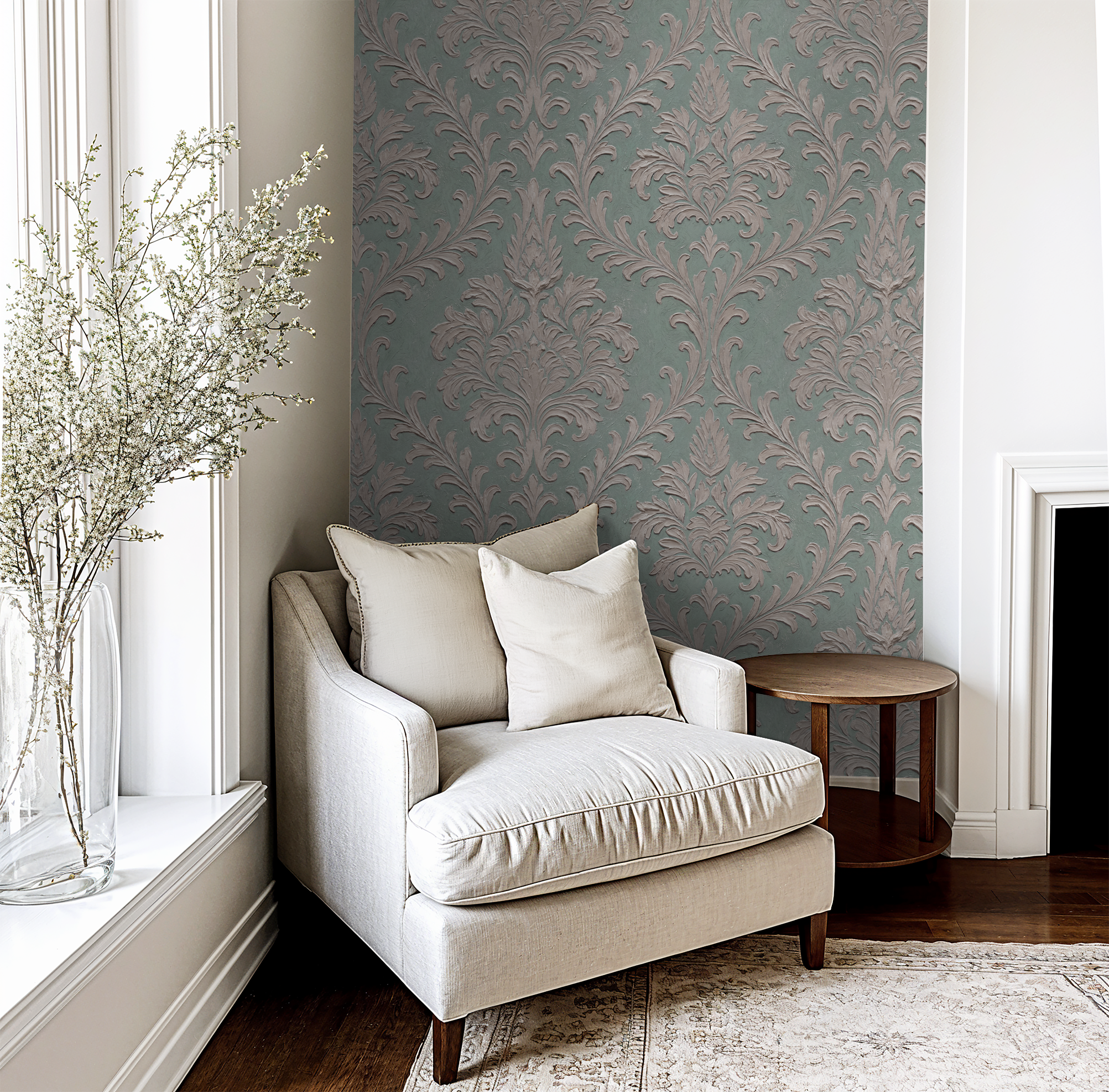 Daphne Brocade (Teal) Wallpaper