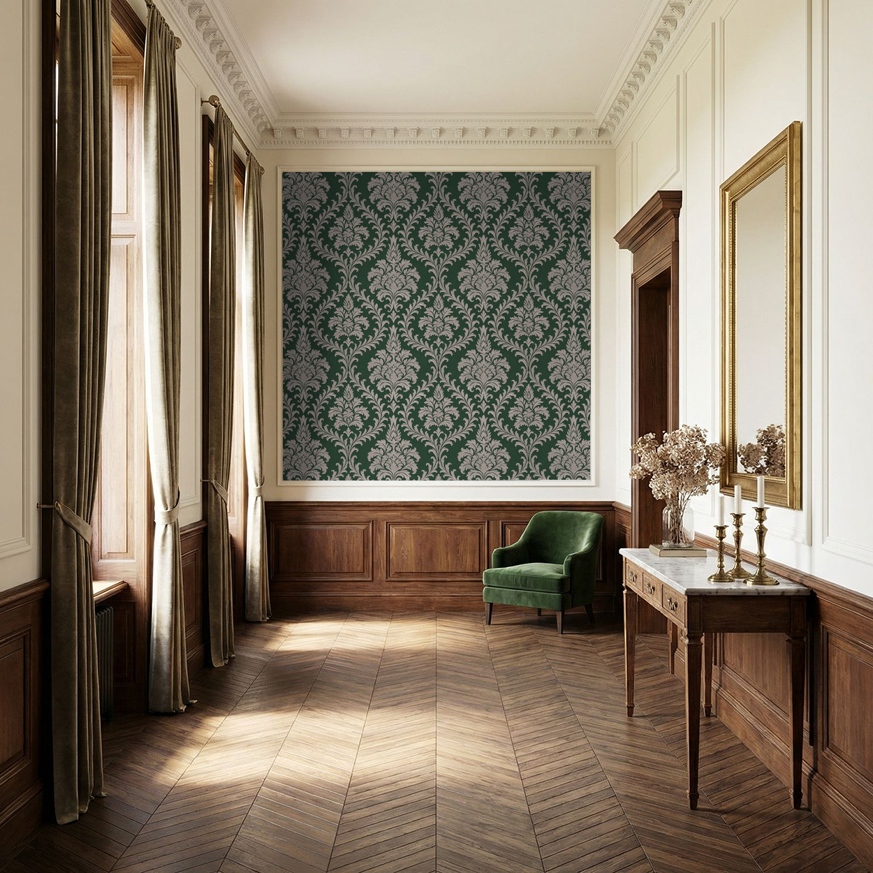 Daphne Brocade (Green) Wallpaper