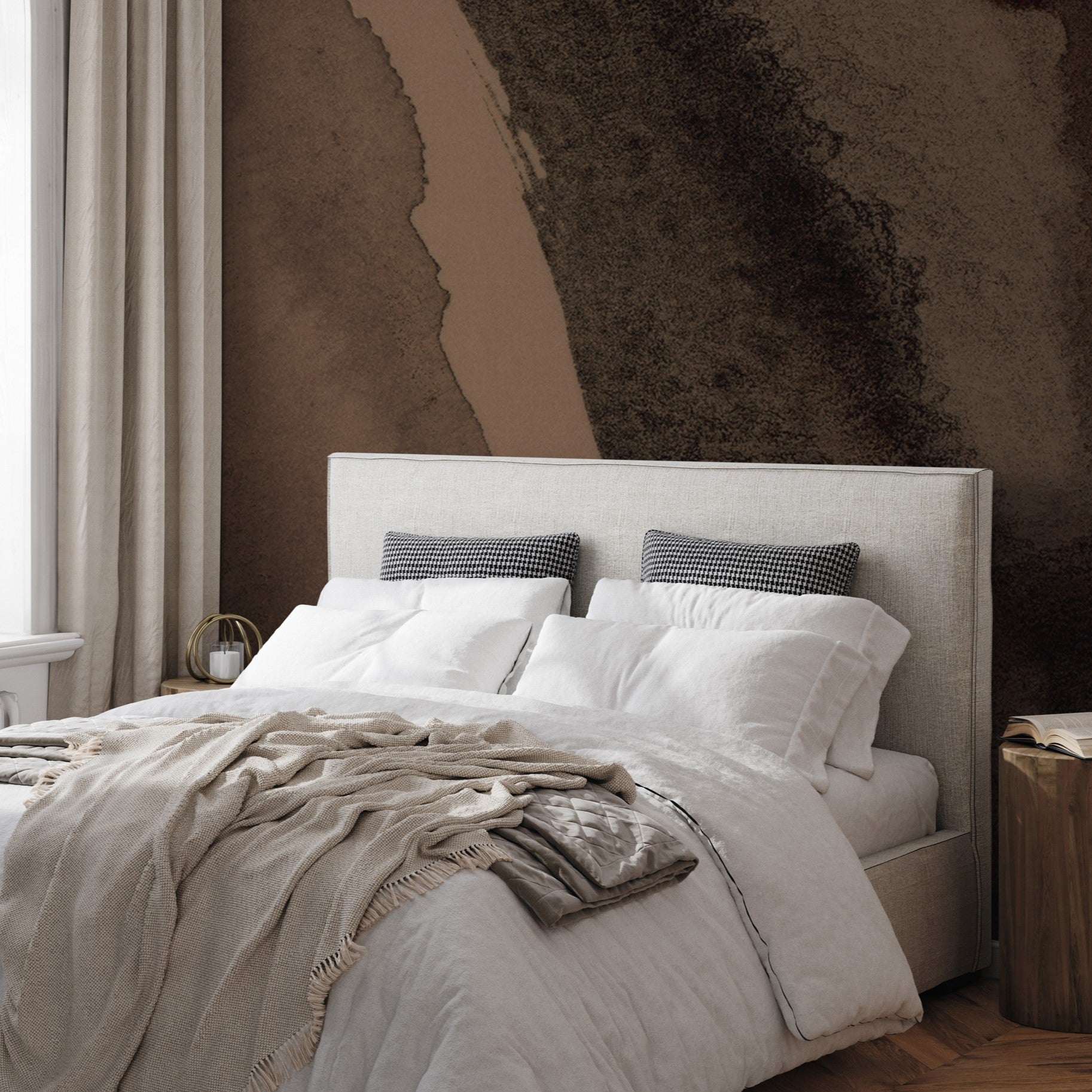 Elegant "Chicago Wallpaper" by Wall Blush in a Modern Bedroom Interior, Main Focus on Textured Wall Decor.