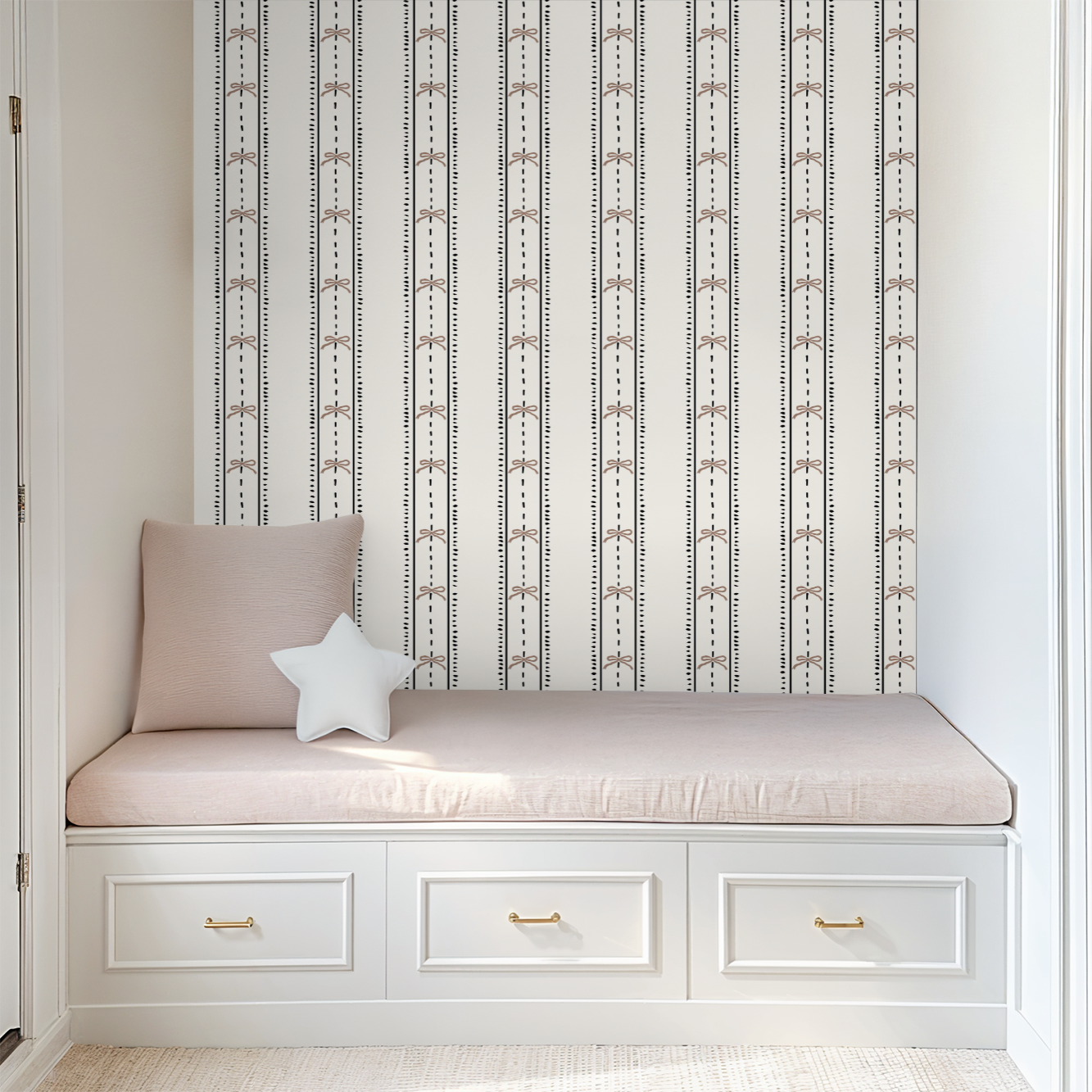 Cottage Bows (Pink) Wallpaper