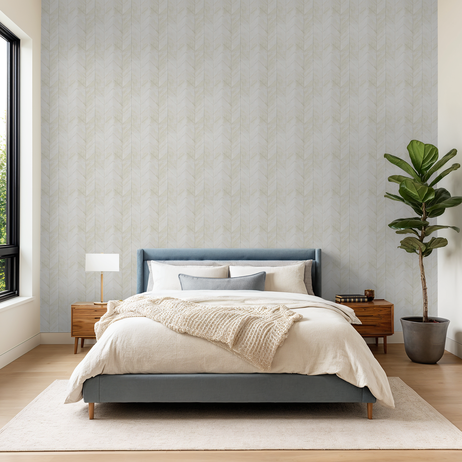Chevron de Blanc Wallpaper - 10 FT H X 14 FT W Traditional